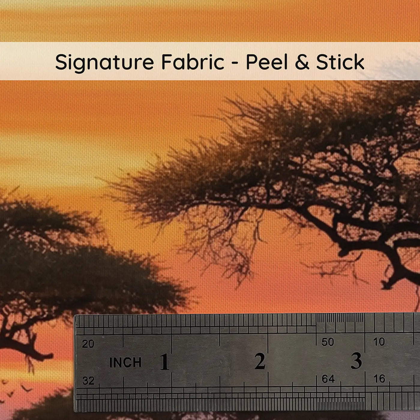 Fabric texture close-up of Safari Acacia Sunset Silhouette Wallpaper Mural by Whimsy Tots