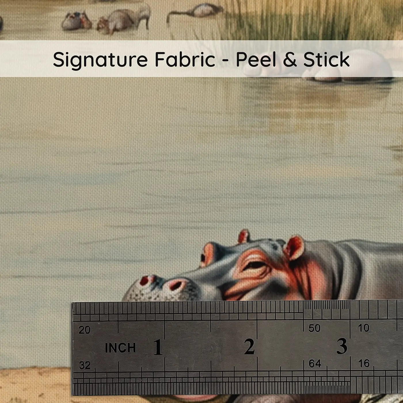Fabric texture close-up of Hippo and Croc River Pool Wallpaper Mural by Whimsy Tots