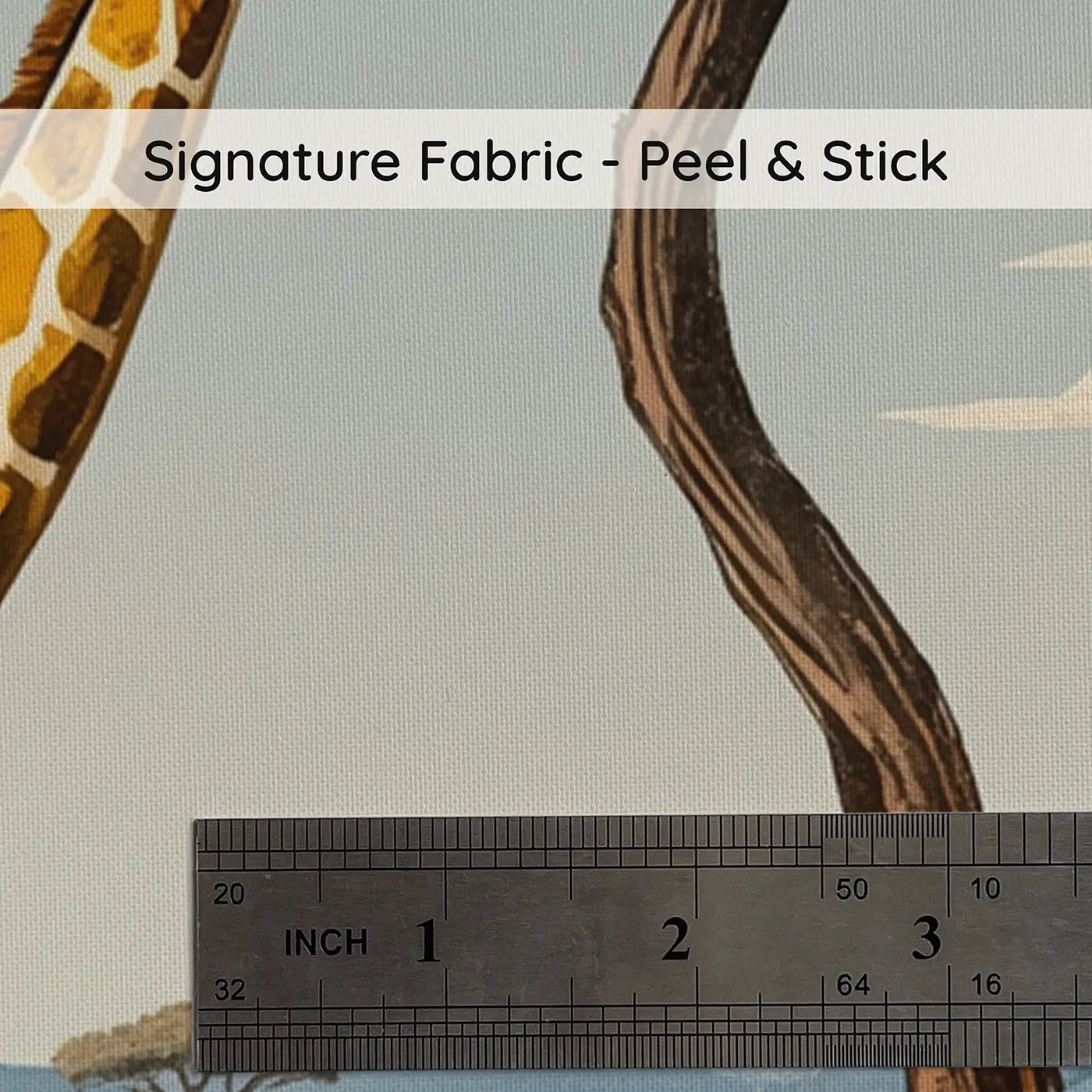 Fabric texture close-up of Gentle Giraffe and Acacia Wallpaper Mural by Whimsy Tots