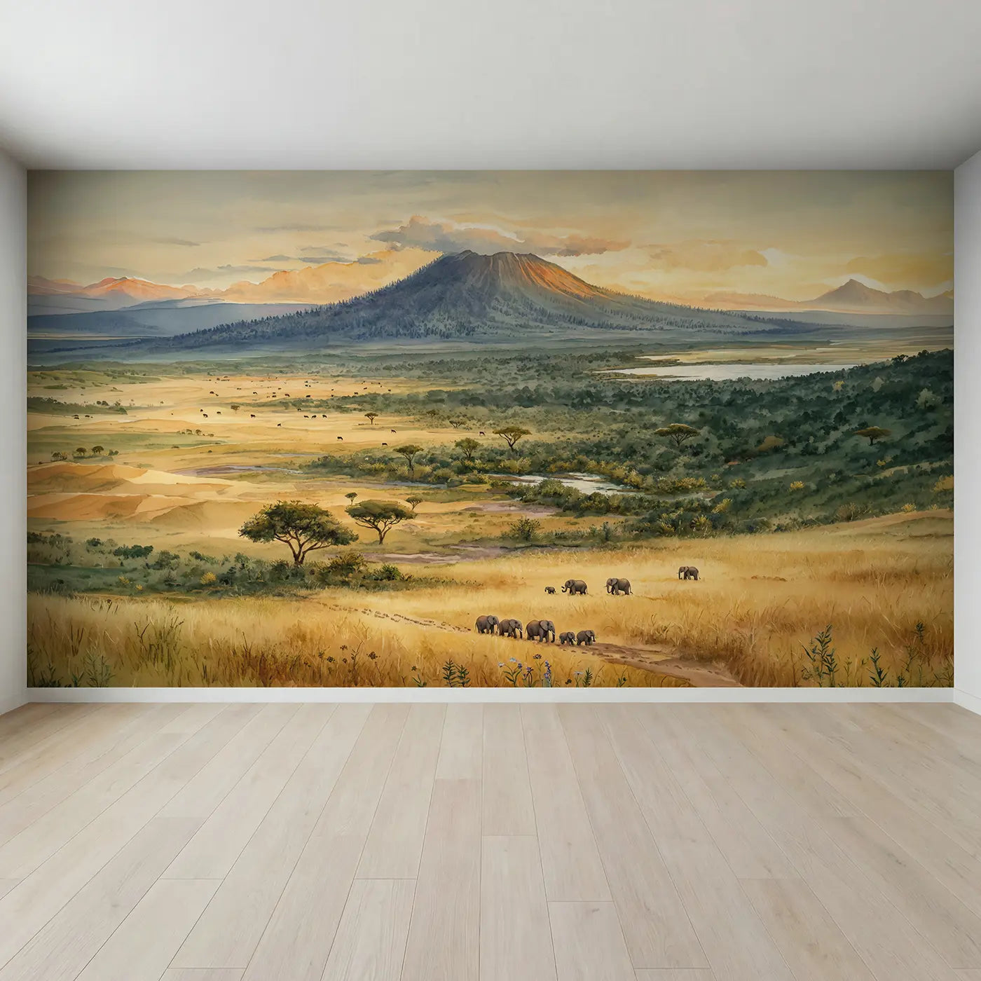 Full view of Layered Savanna Landscape Wallpaper Mural by Whimsy Tots
