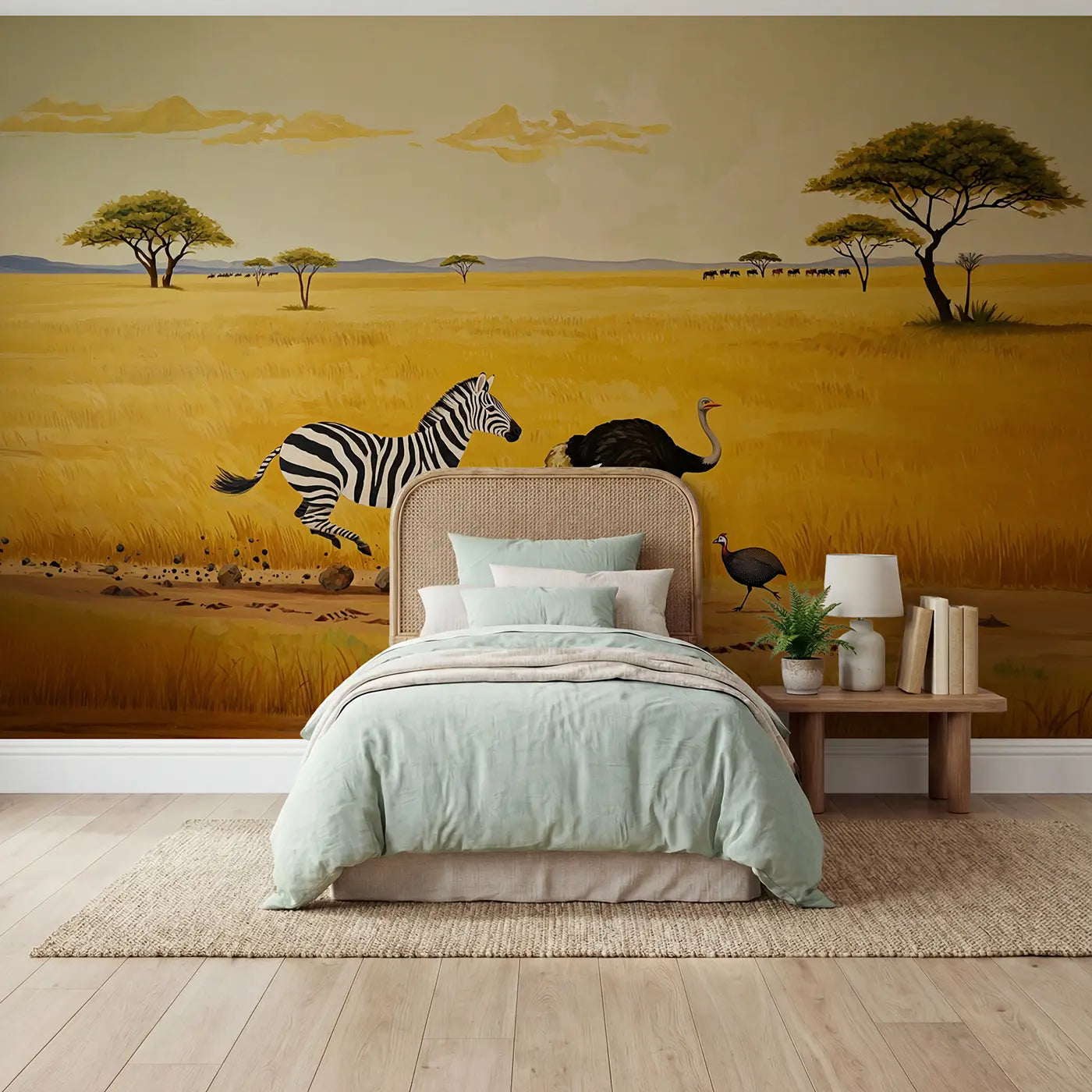 Modern illustration zebra jungle safari wallpaper mural for kids room by Whimsy Tots