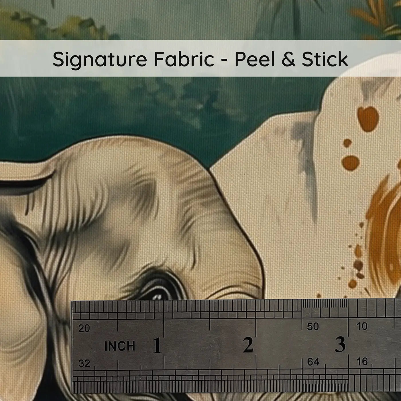 Fabric texture close-up of Elephant Painting Mud Art Wallpaper Mural by Whimsy Tots
