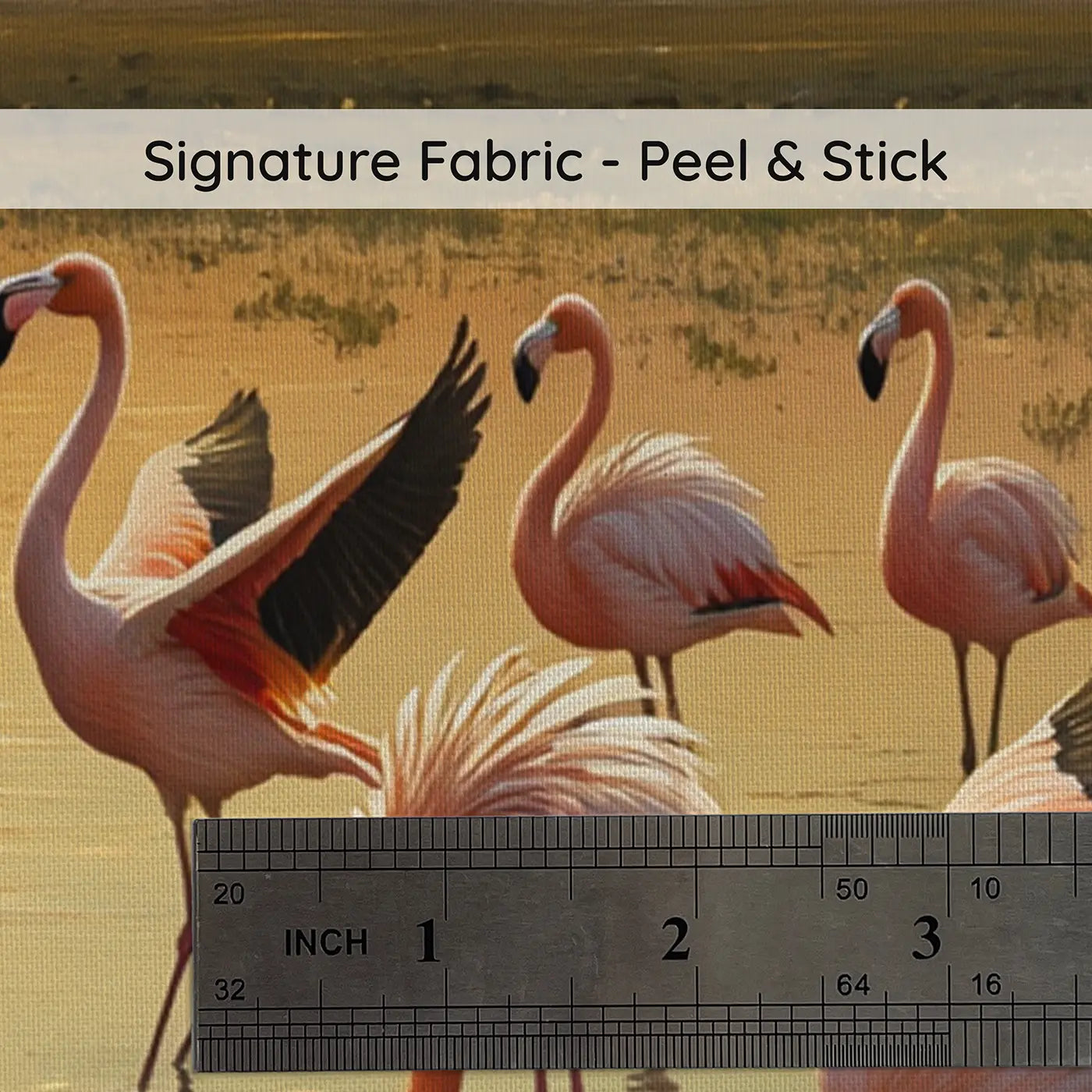 Fabric texture close-up of Flamingo Sunset Ballet Wallpaper Mural by Whimsy Tots
