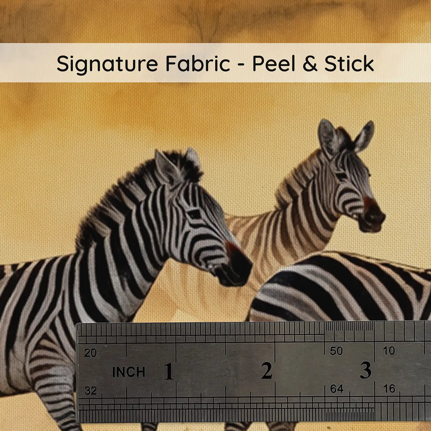 Fabric texture close-up of Zebra Herd Golden Stampede Wallpaper Mural by Whimsy Tots