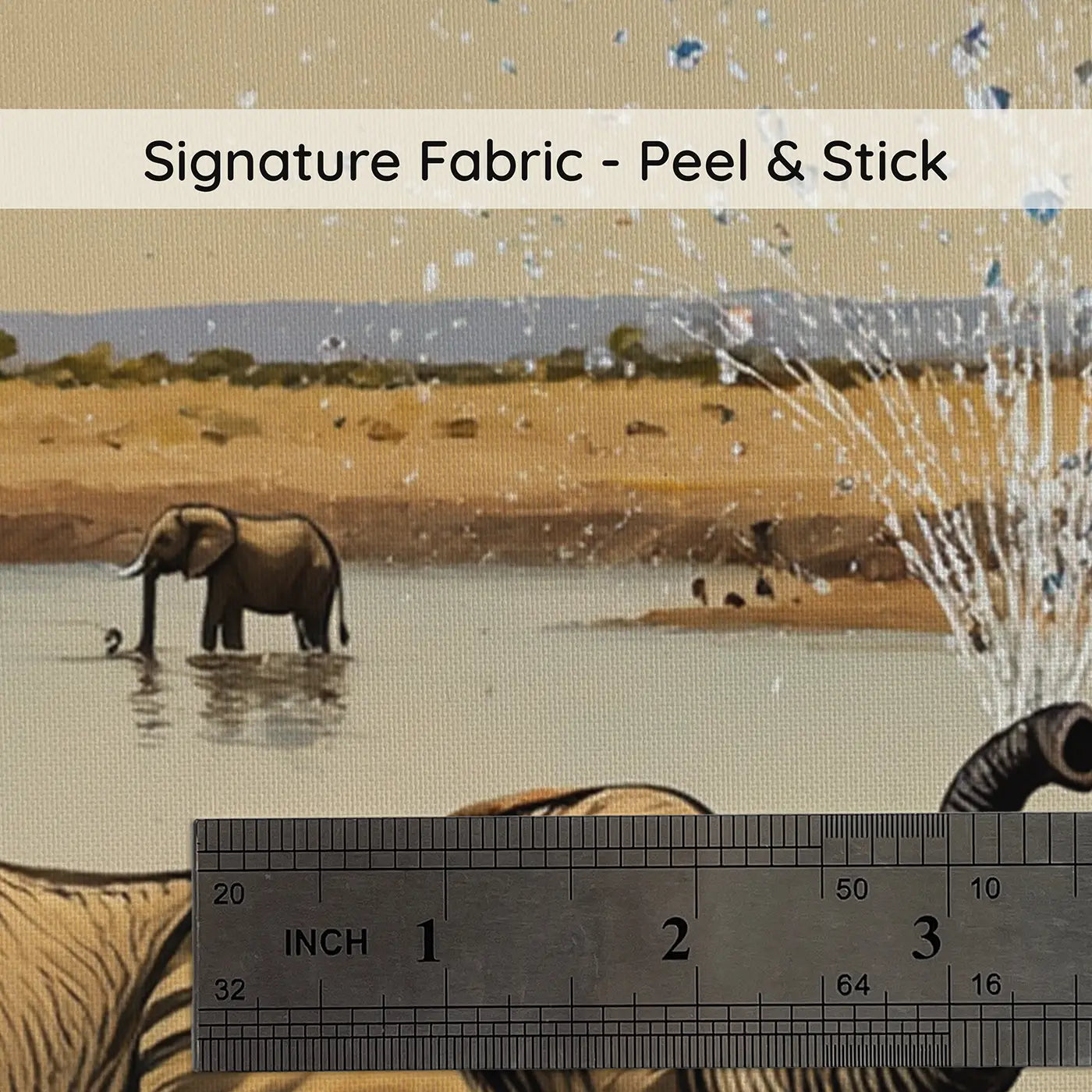 Fabric texture close-up of Baby Elephant Water Spray Wallpaper Mural by Whimsy Tots