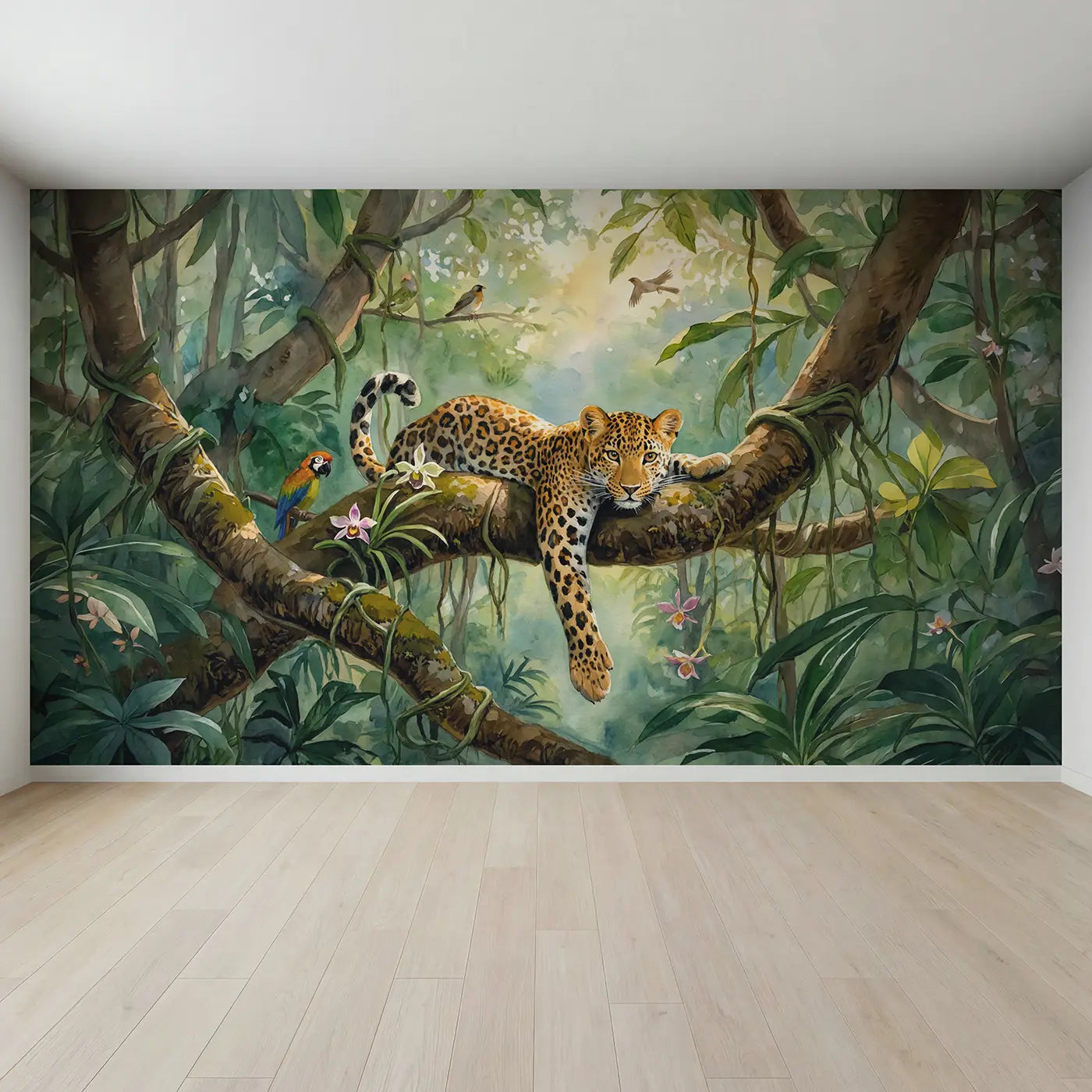 Full view of Leopard on Jungle Branch Wallpaper Mural by Whimsy Tots