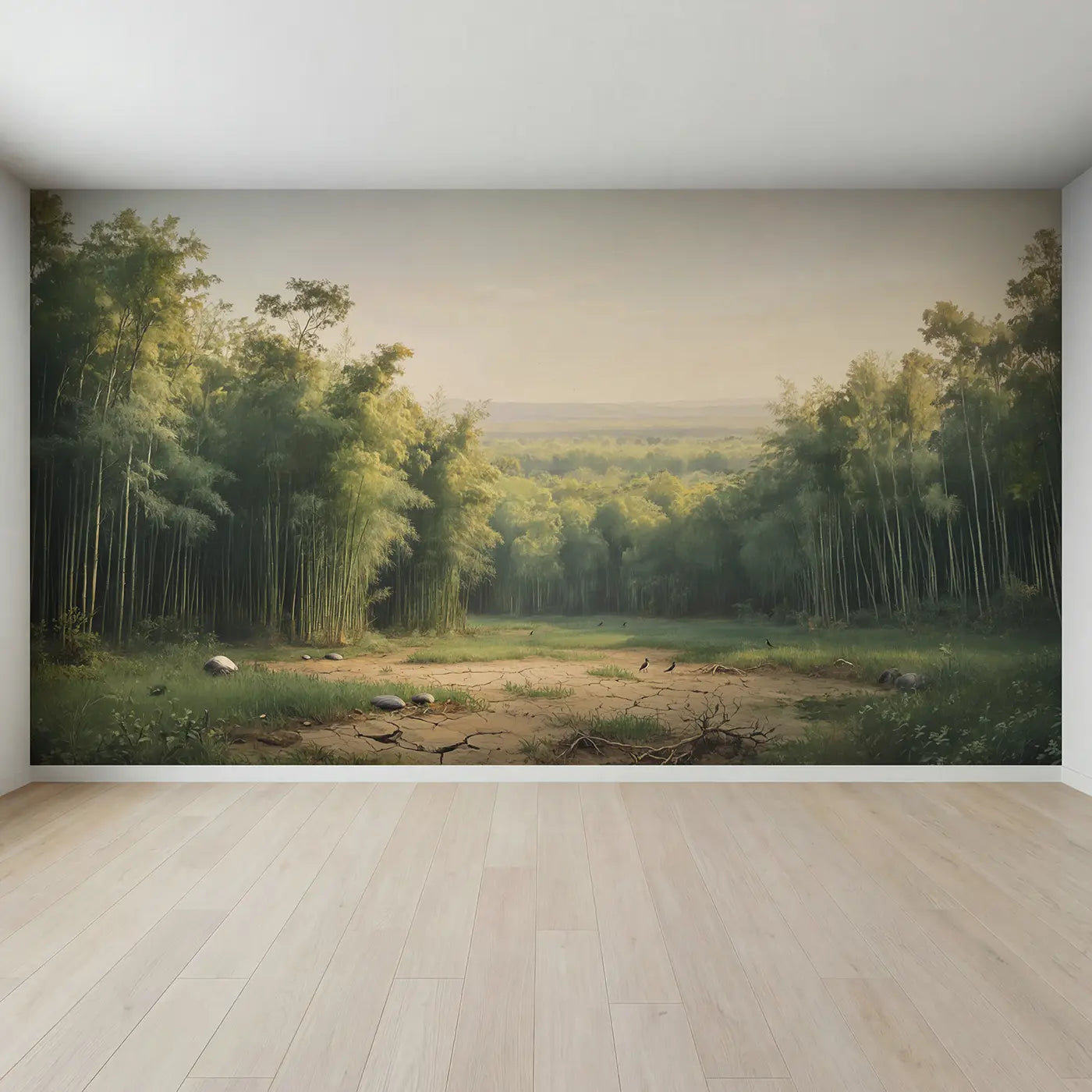 Full view of Bamboo Forest Within Jungle Wallpaper Mural by Whimsy Tots