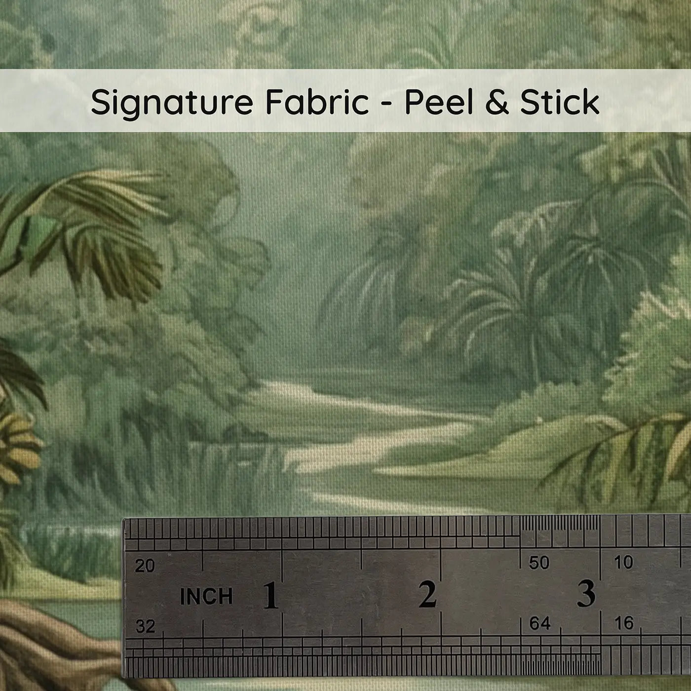 Fabric texture close-up of Misty Jungle River Wallpaper Mural by Whimsy Tots