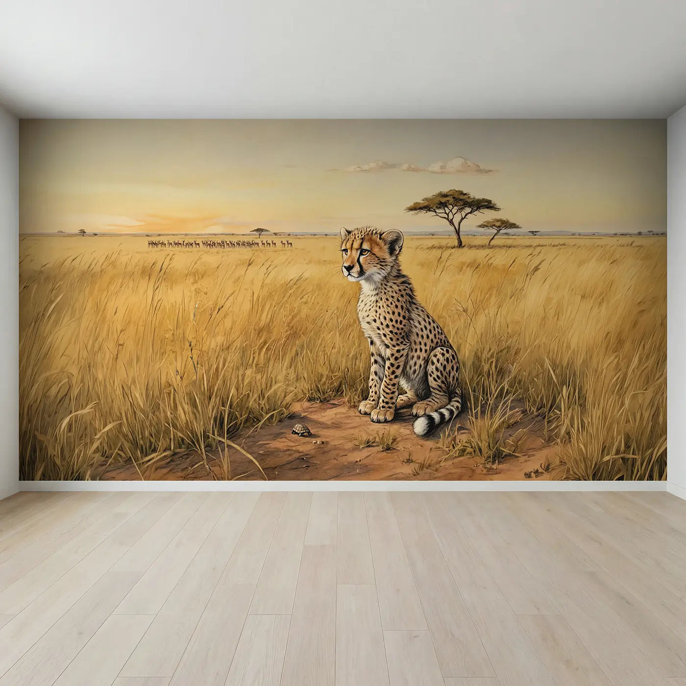 Full view of Alert Cheetah Cub Wallpaper Mural by Whimsy Tots