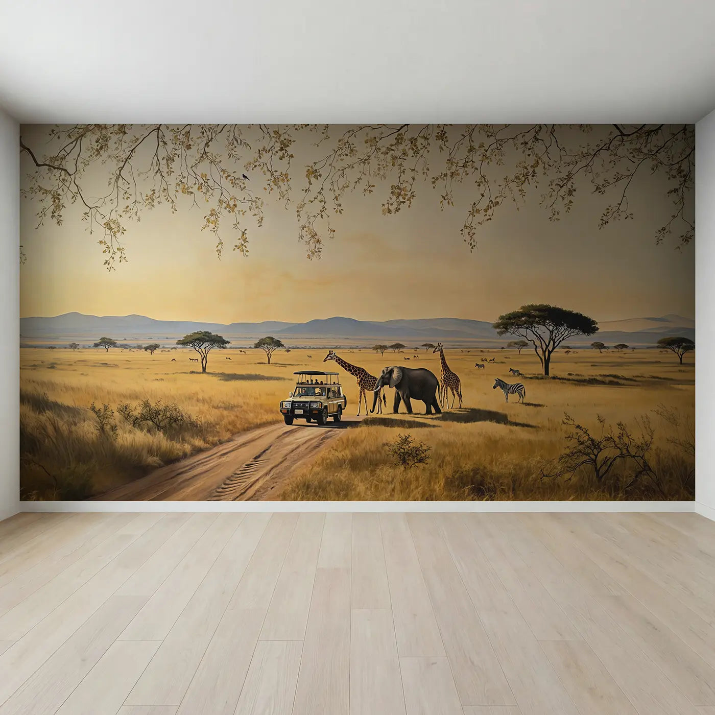 Full view of Safari Animal Encounter Wallpaper Mural by Whimsy Tots