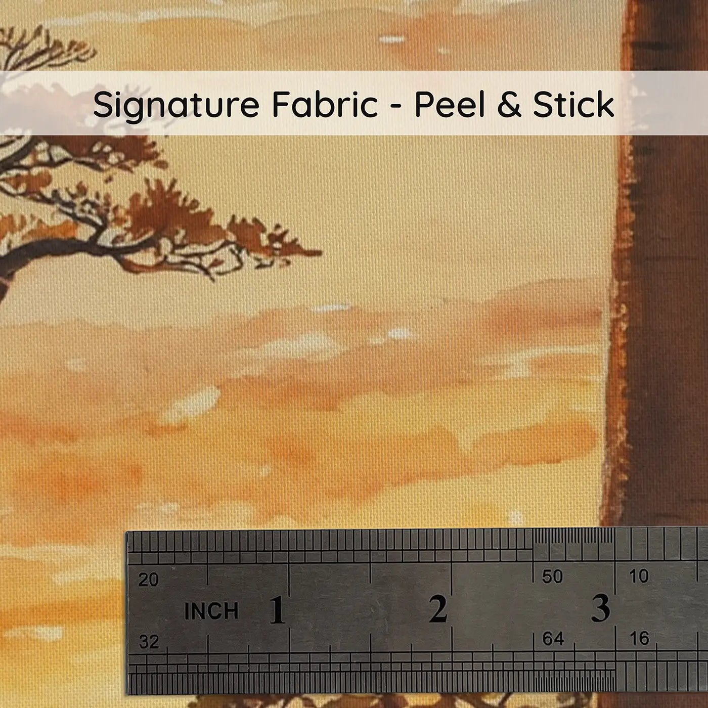 Fabric texture close-up of Baobab Avenue Golden Sunset Wallpaper Mural by Whimsy Tots