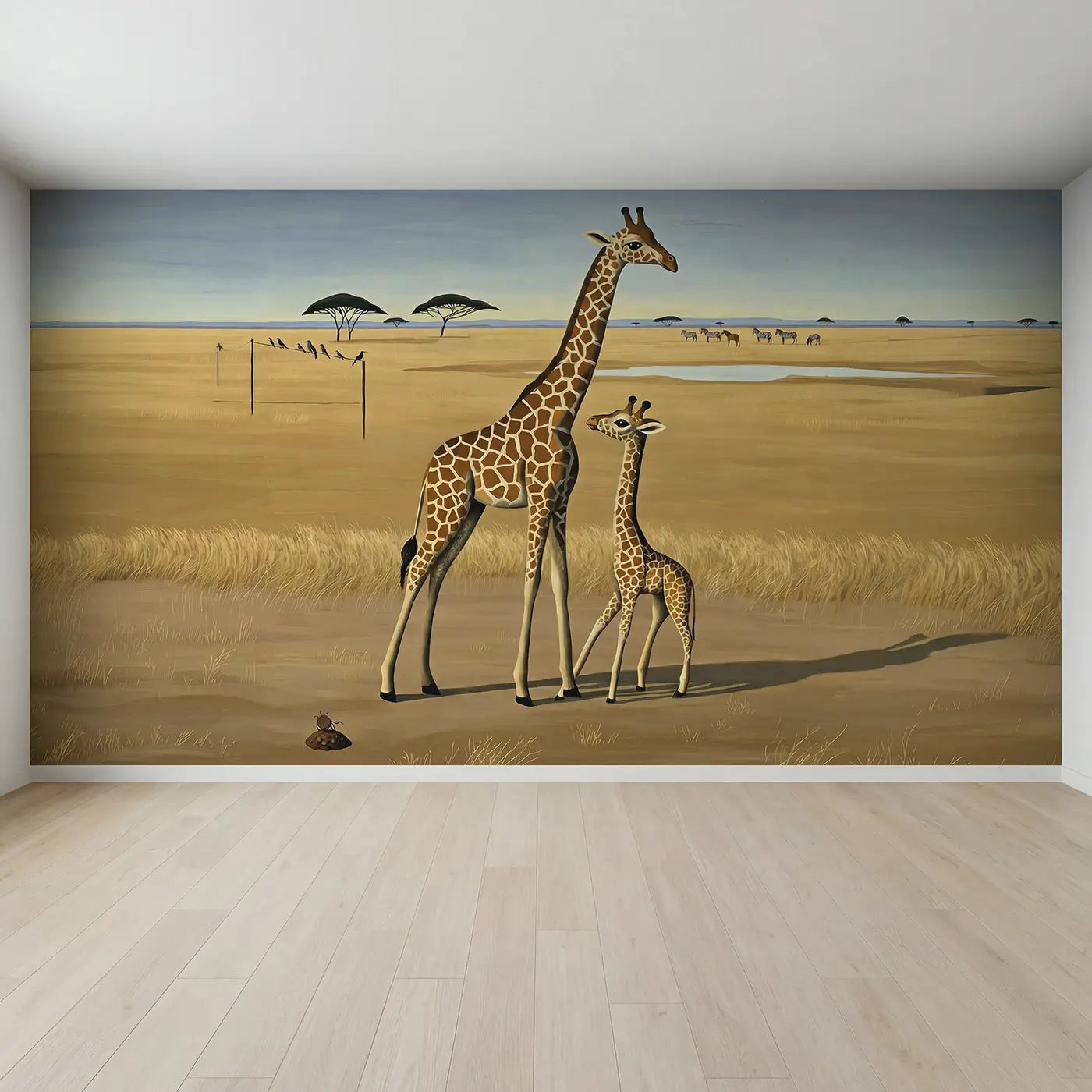 Full view of Baby Giraffe First Steps Wallpaper Mural by Whimsy Tots