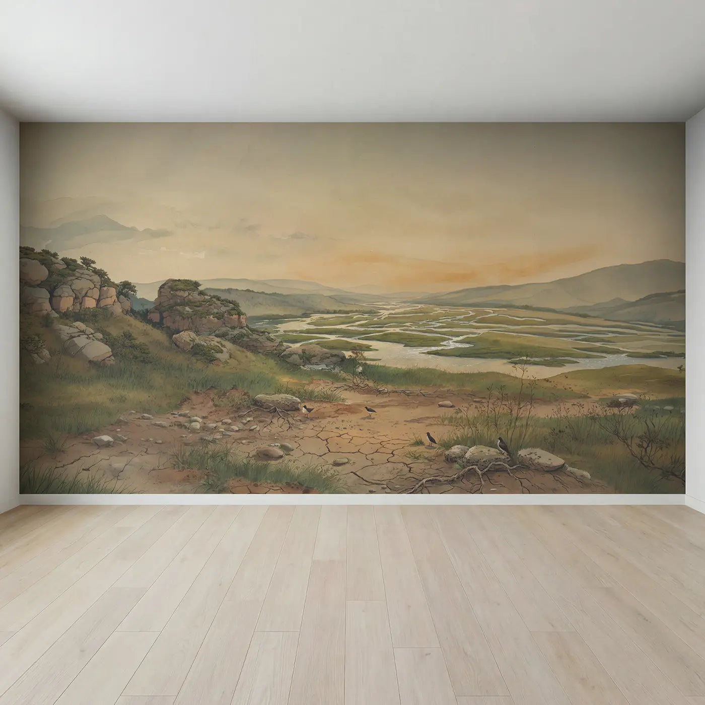 Full view of River Delta Slight Elevation Wallpaper Mural by Whimsy Tots