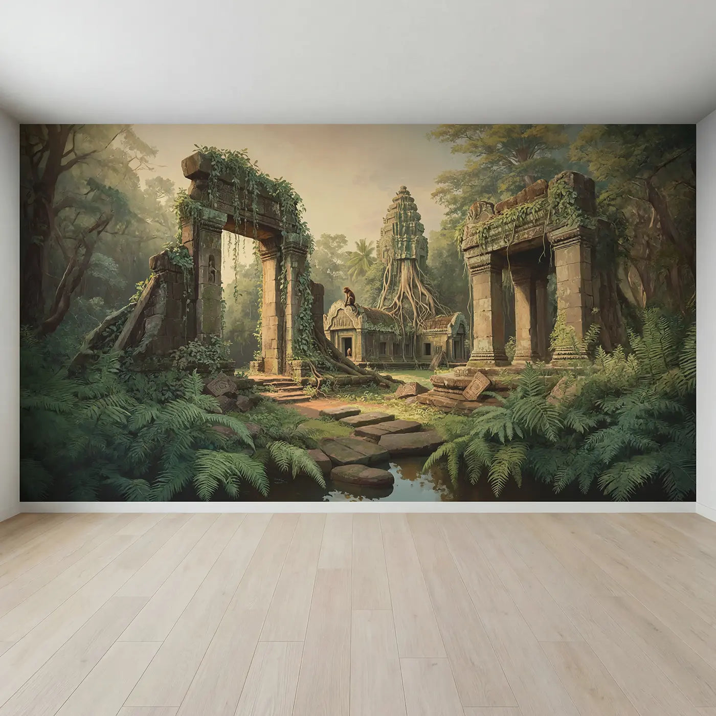 Full view of Jungle Temple Ruins Wallpaper Mural by Whimsy Tots