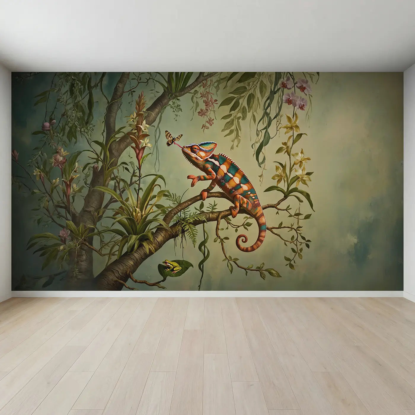 Full view of Tropical Chameleon Portrait Wallpaper Mural by Whimsy Tots