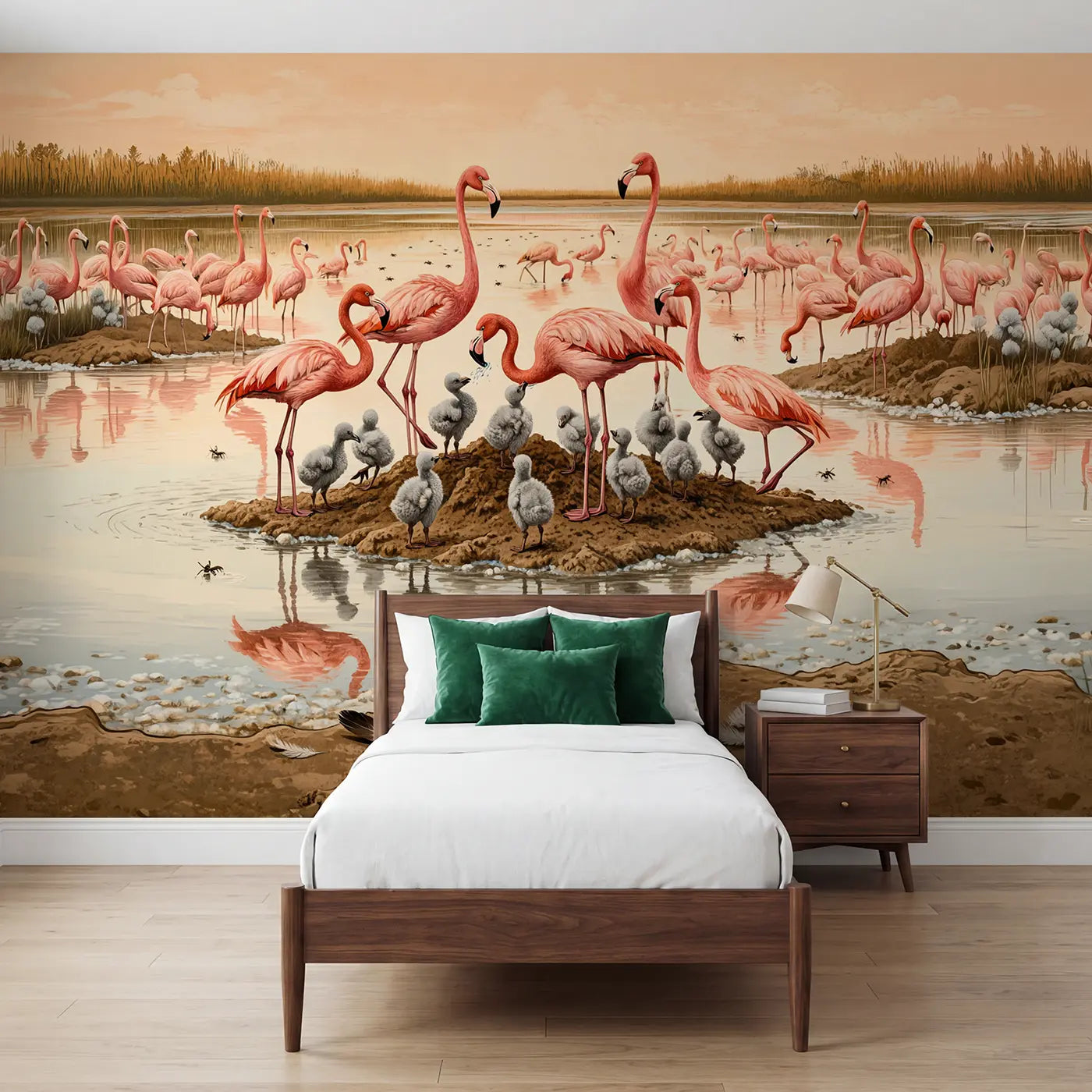 block print flamingo chicks first steps colony mural for girls room by Whimsy Tots