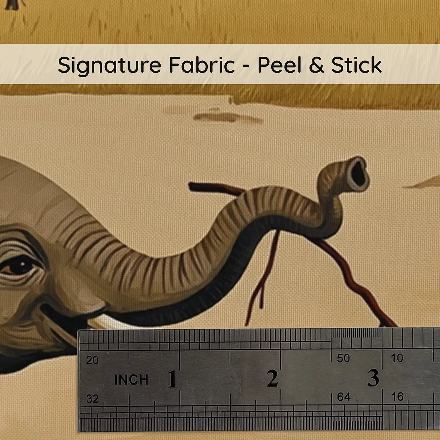 Fabric texture close-up of Elephant Calf Playing with Stick Wallpaper Mural by Whimsy Tots
