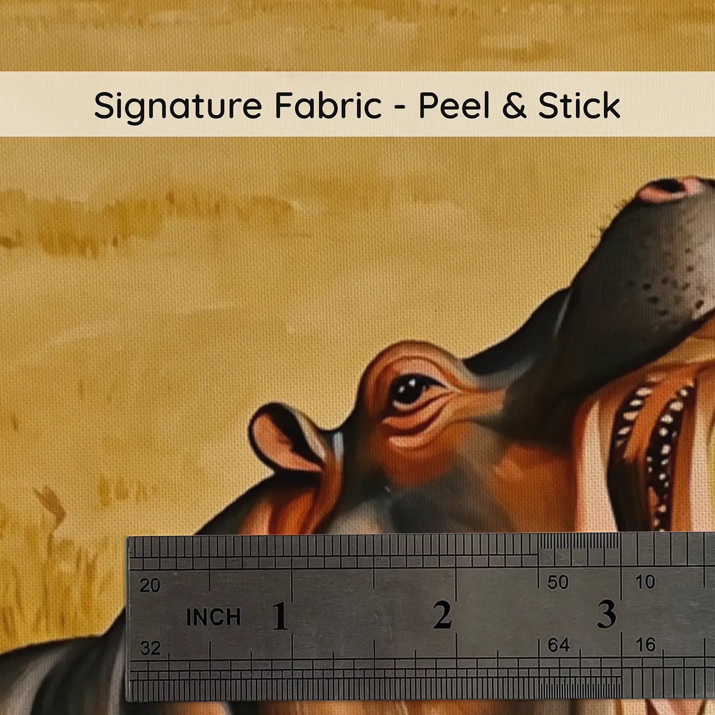 Fabric texture close-up of Hippo Yawning Showing Teeth Wallpaper Mural by Whimsy Tots