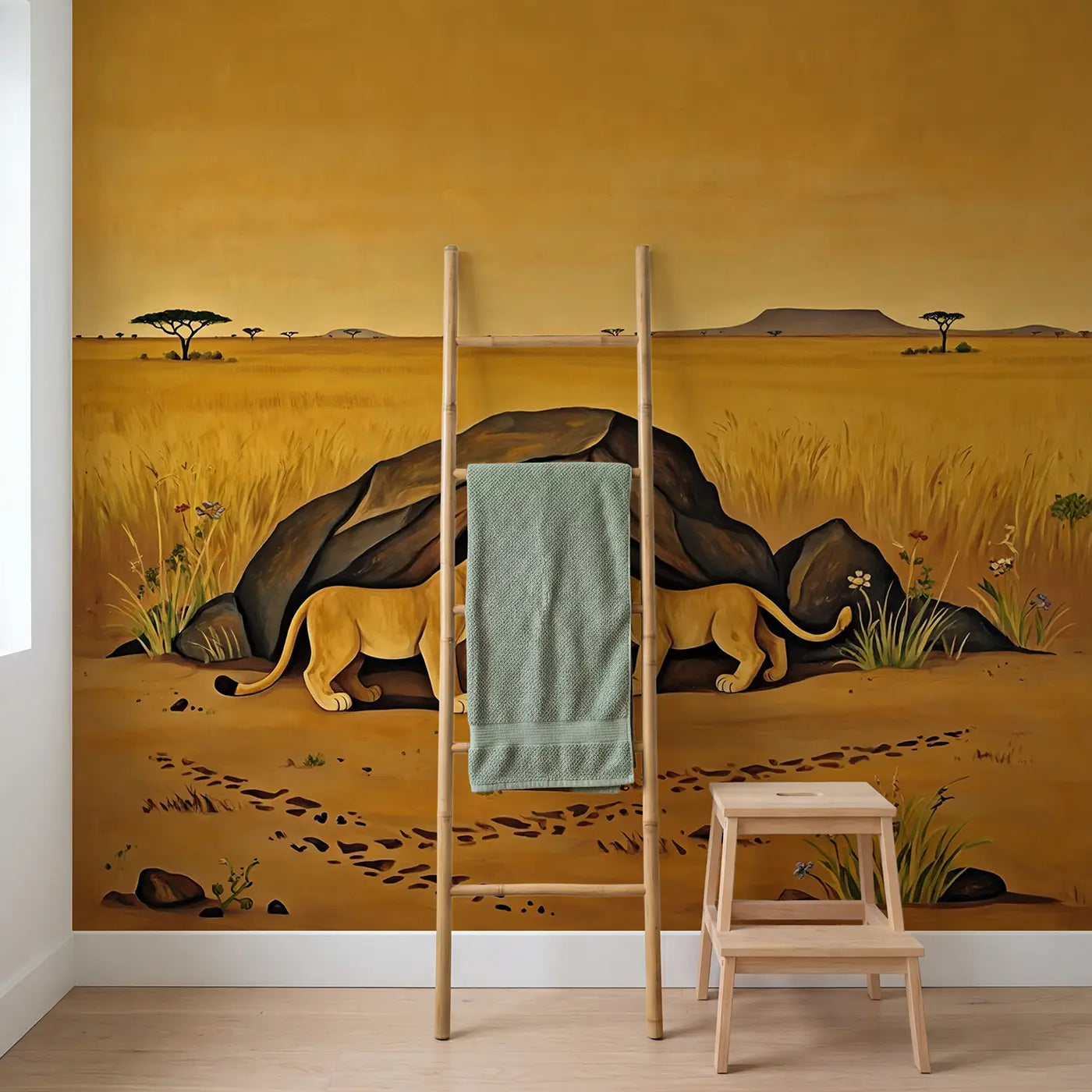 Lion Cubs Playing Others Wallpaper Mural in playroom setting by Whimsy Tots