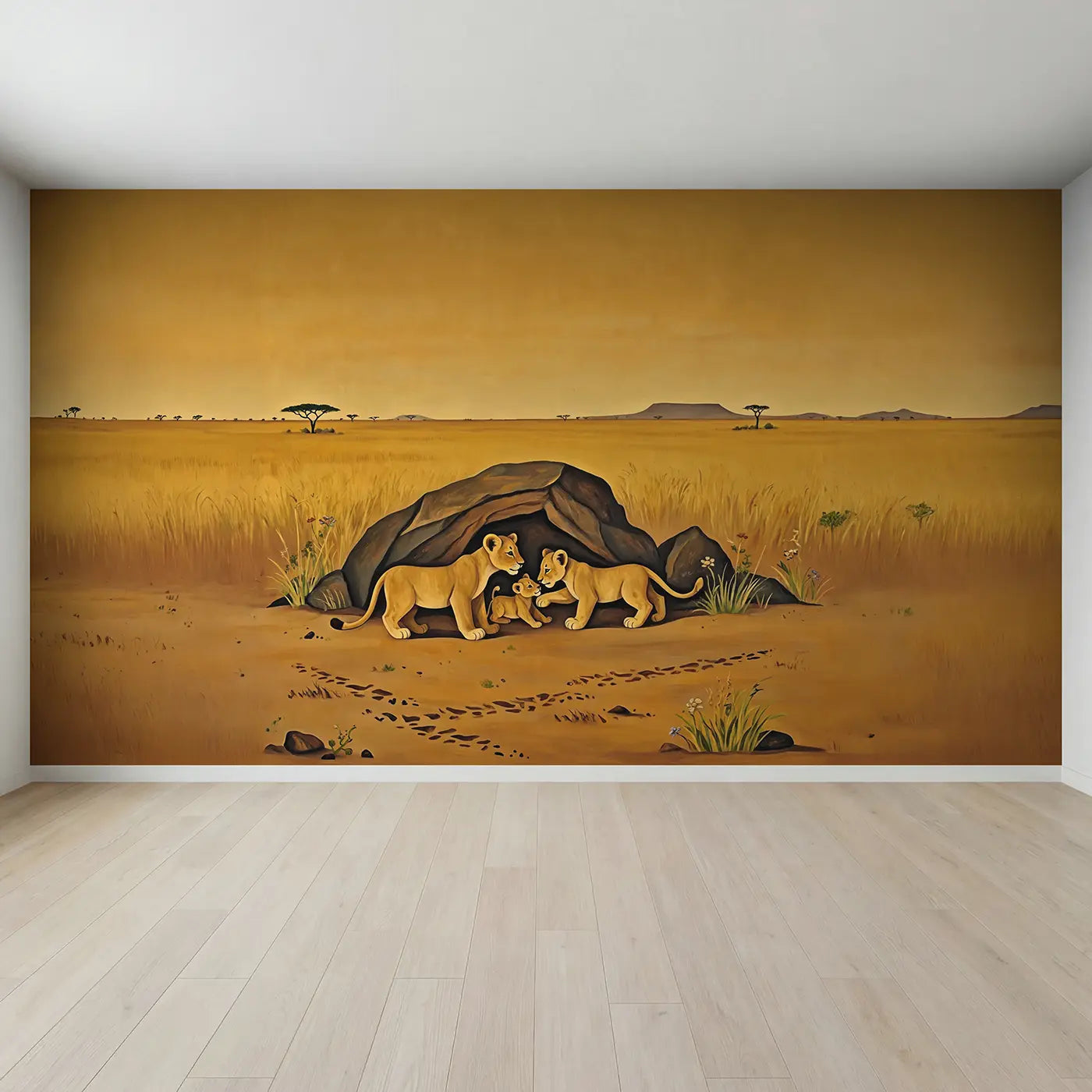 Full view of Lion Cubs Playing Others Wallpaper Mural by Whimsy Tots