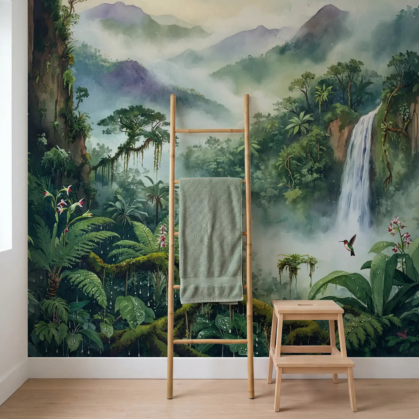 Cloud Forest Mountain Wallpaper Mural in playroom setting by Whimsy Tots