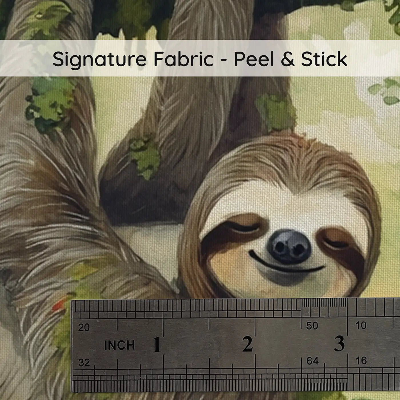 Fabric texture close-up of Smiling Jungle Sloth Wallpaper Mural by Whimsy Tots