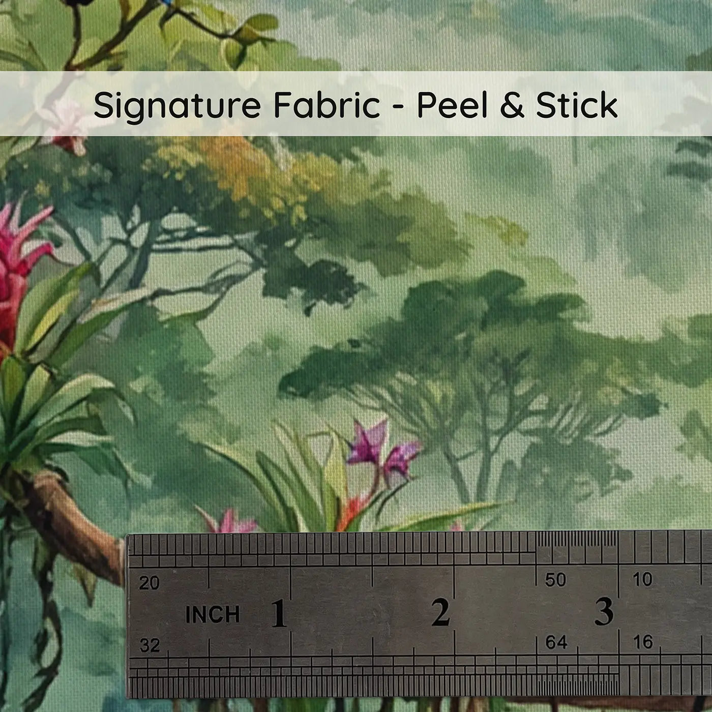 Fabric texture close-up of Jungle Canopy Walkway Morning Wallpaper Mural by Whimsy Tots