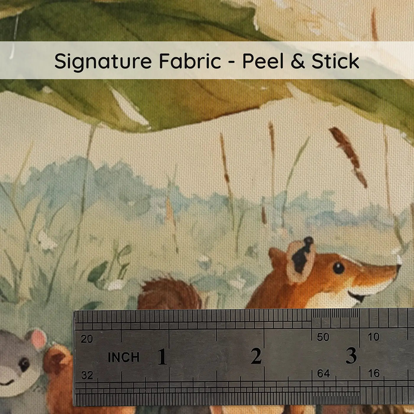 Fabric texture close-up of Jungle Animals Rainstorm Giant Wallpaper Mural by Whimsy Tots