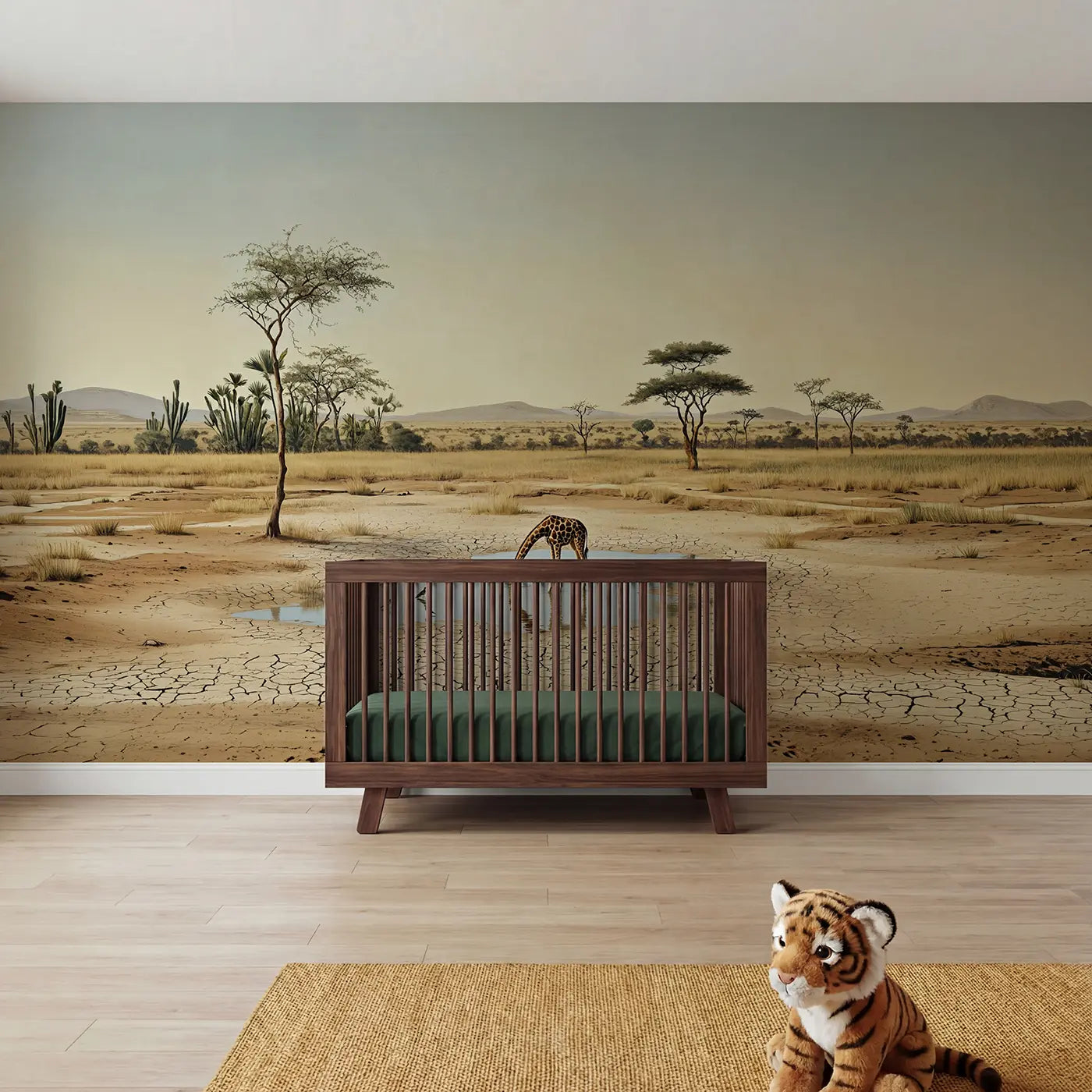 Botanical elegance savanna watering hole wallpaper mural for girls room by Whimsy Tots