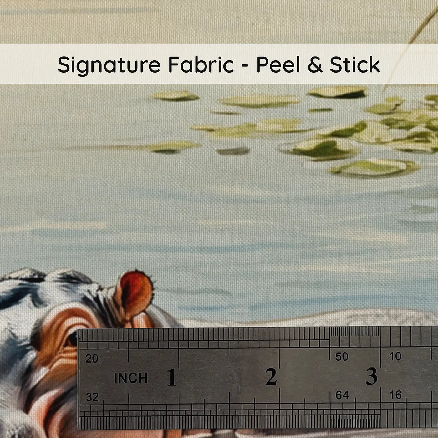 Fabric texture close-up of Hippo River Peek Wallpaper Mural by Whimsy Tots