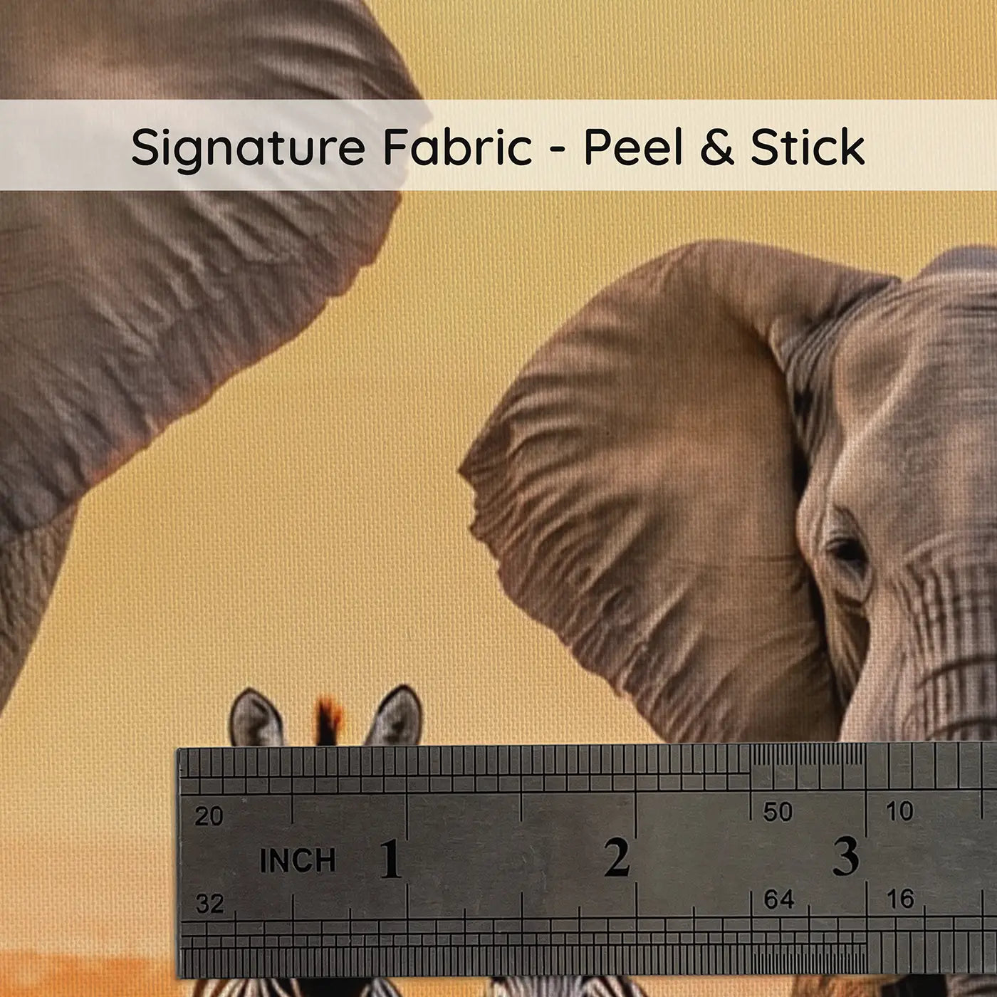 Fabric texture close-up of Elephants Zebras Sunset Migration Wallpaper Mural by Whimsy Tots