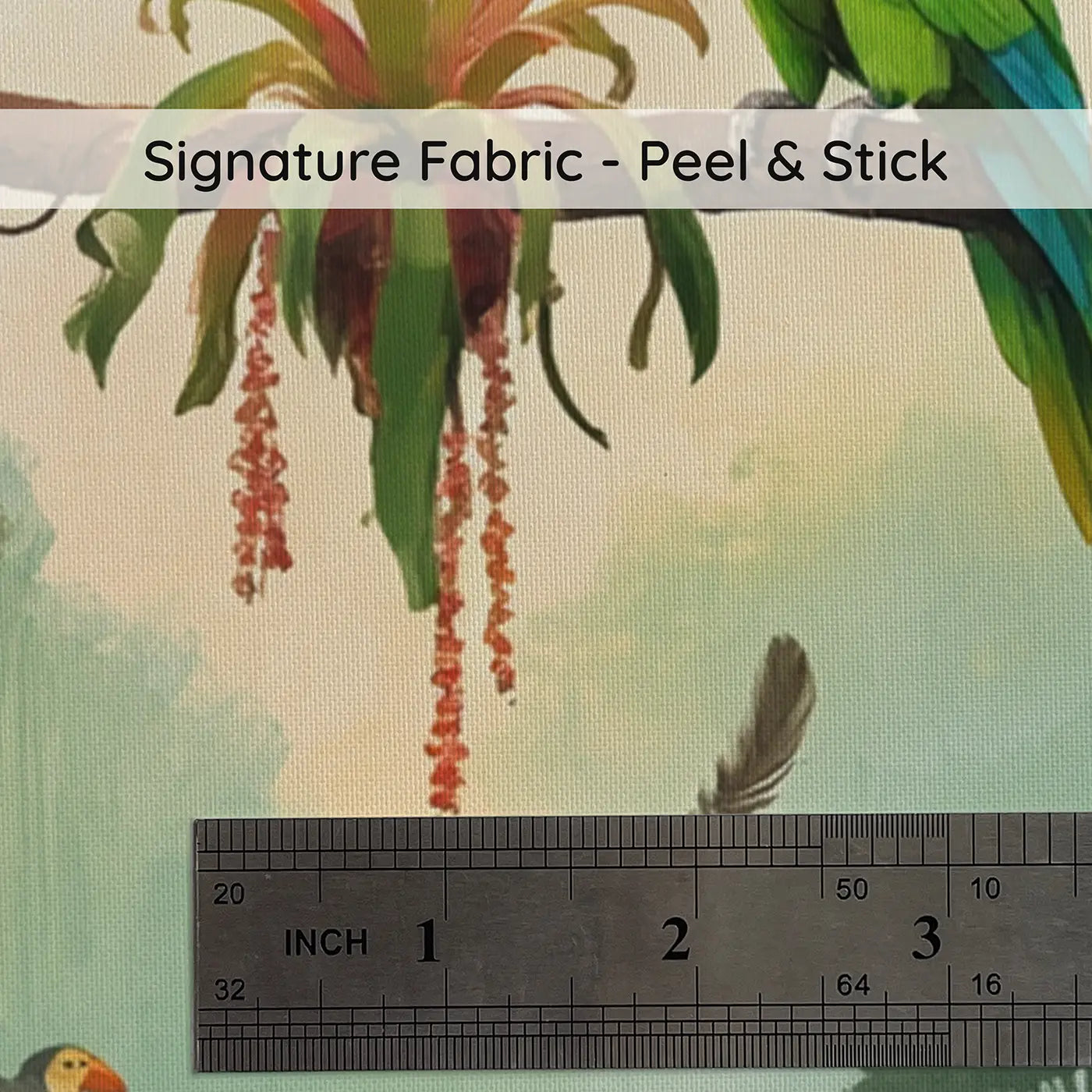 Fabric texture close-up of Toucan and Parrot Debate Wallpaper Mural by Whimsy Tots