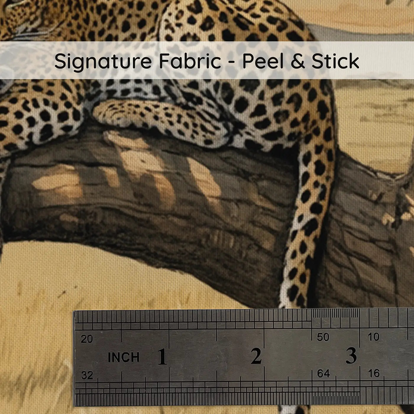 Fabric texture close-up of Leopard Family Acacia Tree Wallpaper Mural by Whimsy Tots