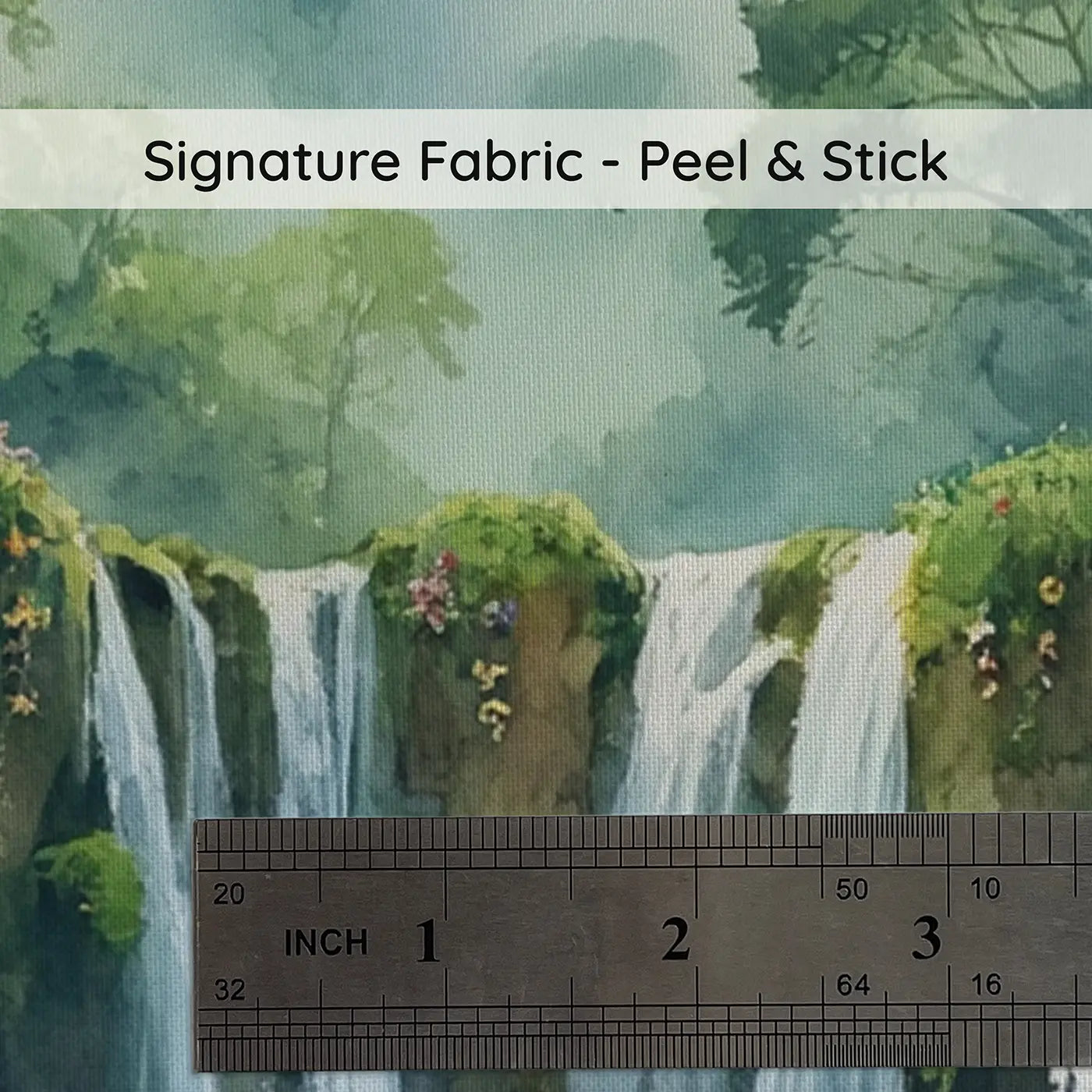 Fabric texture close-up of Hidden Jungle Waterfall Wallpaper Mural by Whimsy Tots