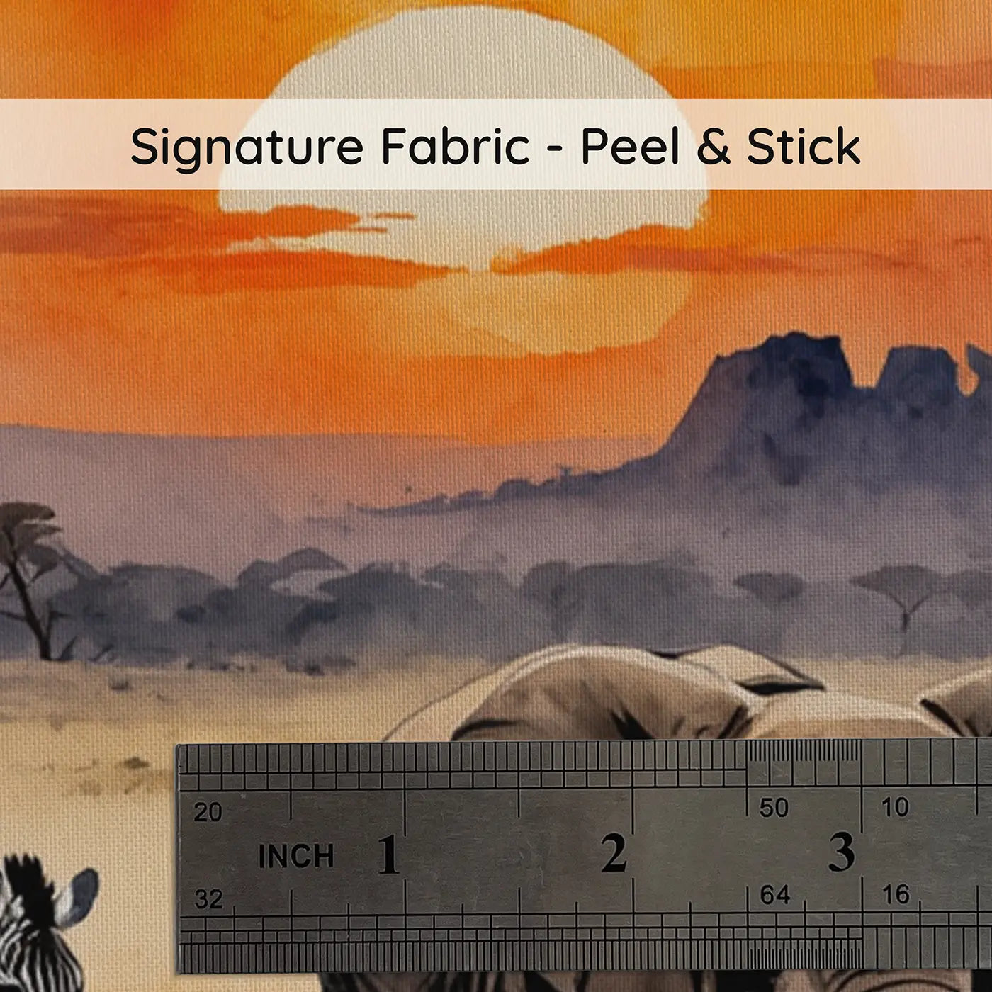 Fabric texture close-up of Safari Sunset Parade Wallpaper Mural by Whimsy Tots