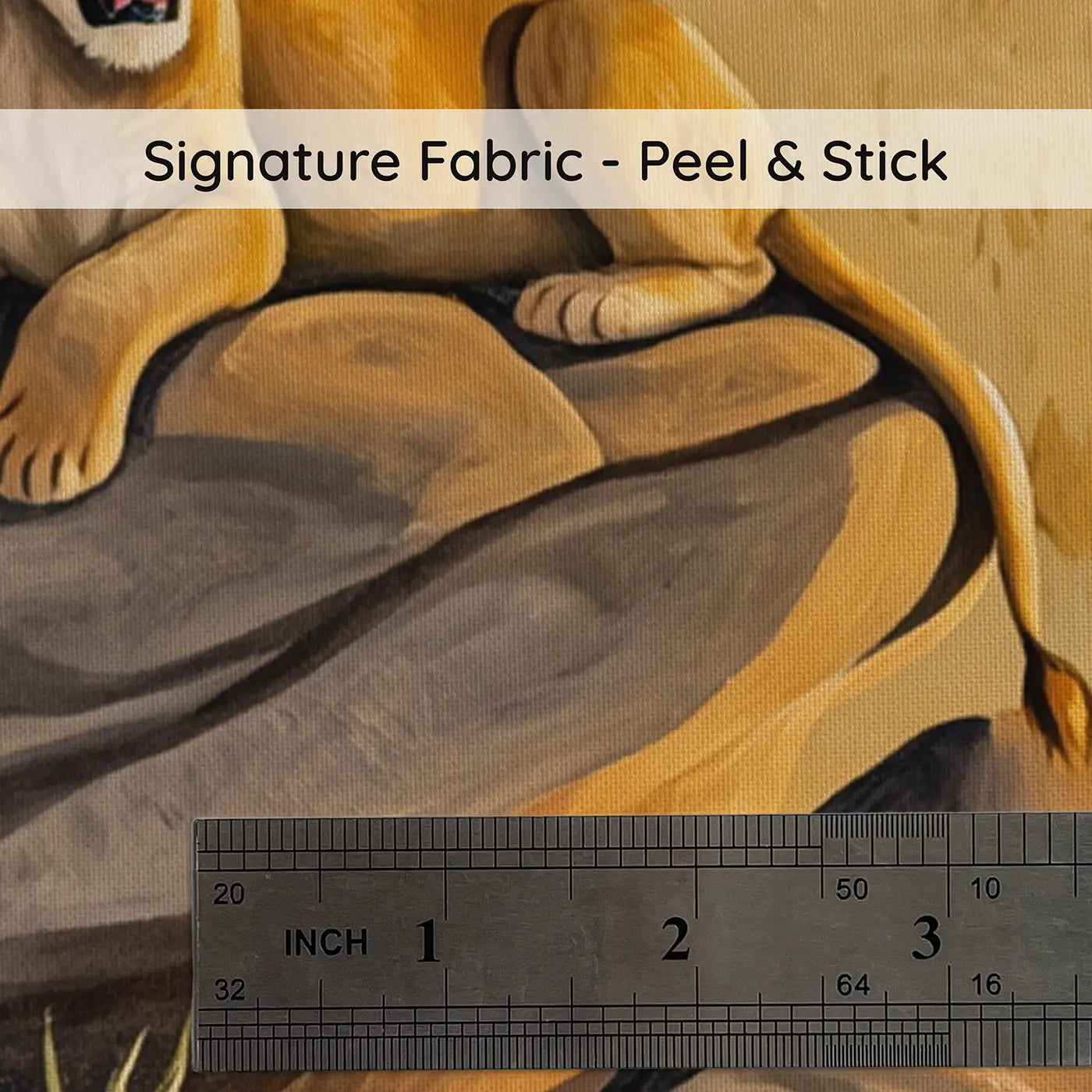 Fabric texture close-up of Yawning Lion Cub Kopje Wallpaper Mural by Whimsy Tots