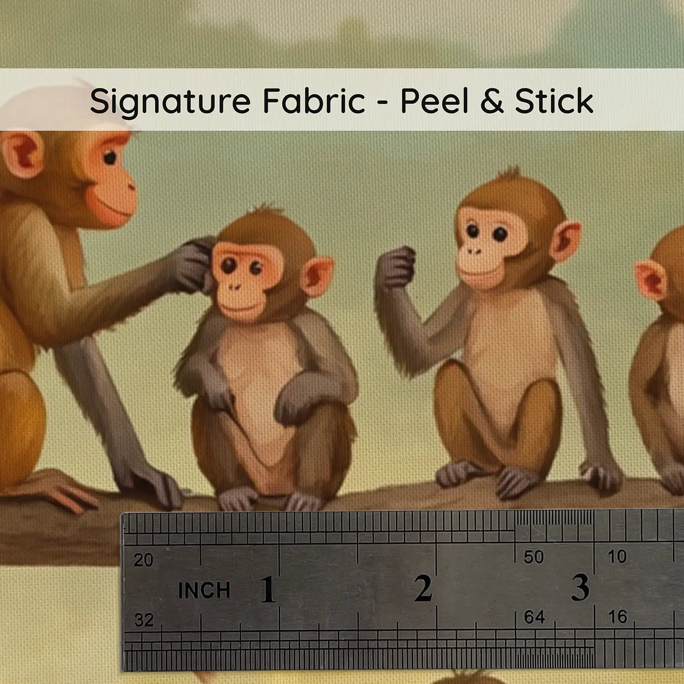 Fabric texture close-up of Monkeys Grooming Branch Wallpaper Mural by Whimsy Tots