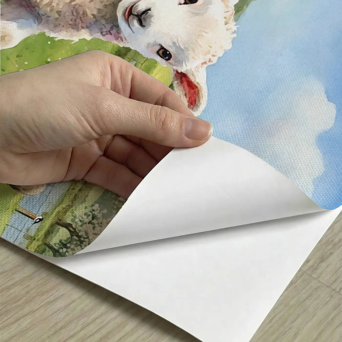 Peel-and-stick detail of Leaping Spring Lamb Wallpaper Mural by Whimsy Tots