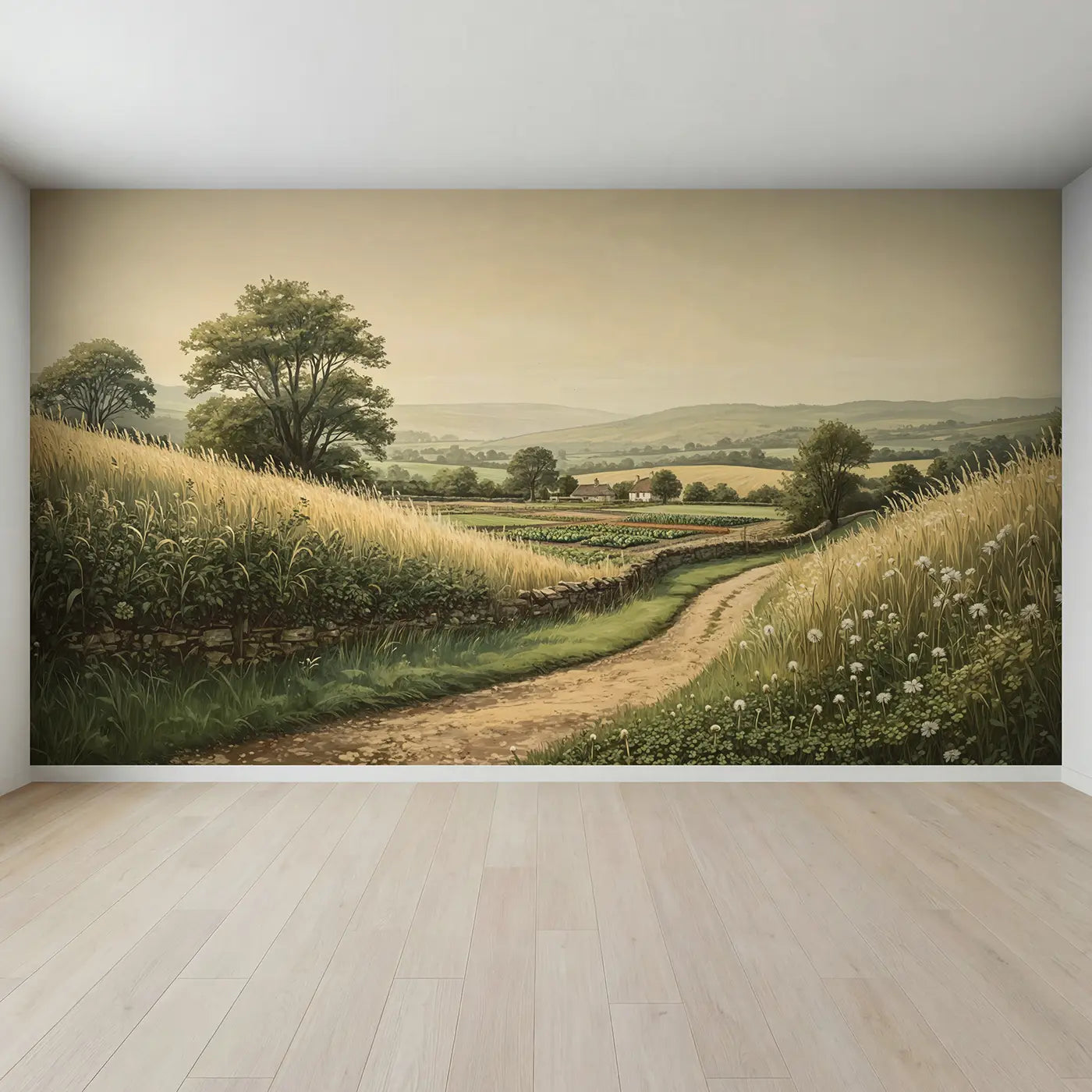 Full view of Kitchen Garden Cottage Beyond Wallpaper Mural by Whimsy Tots