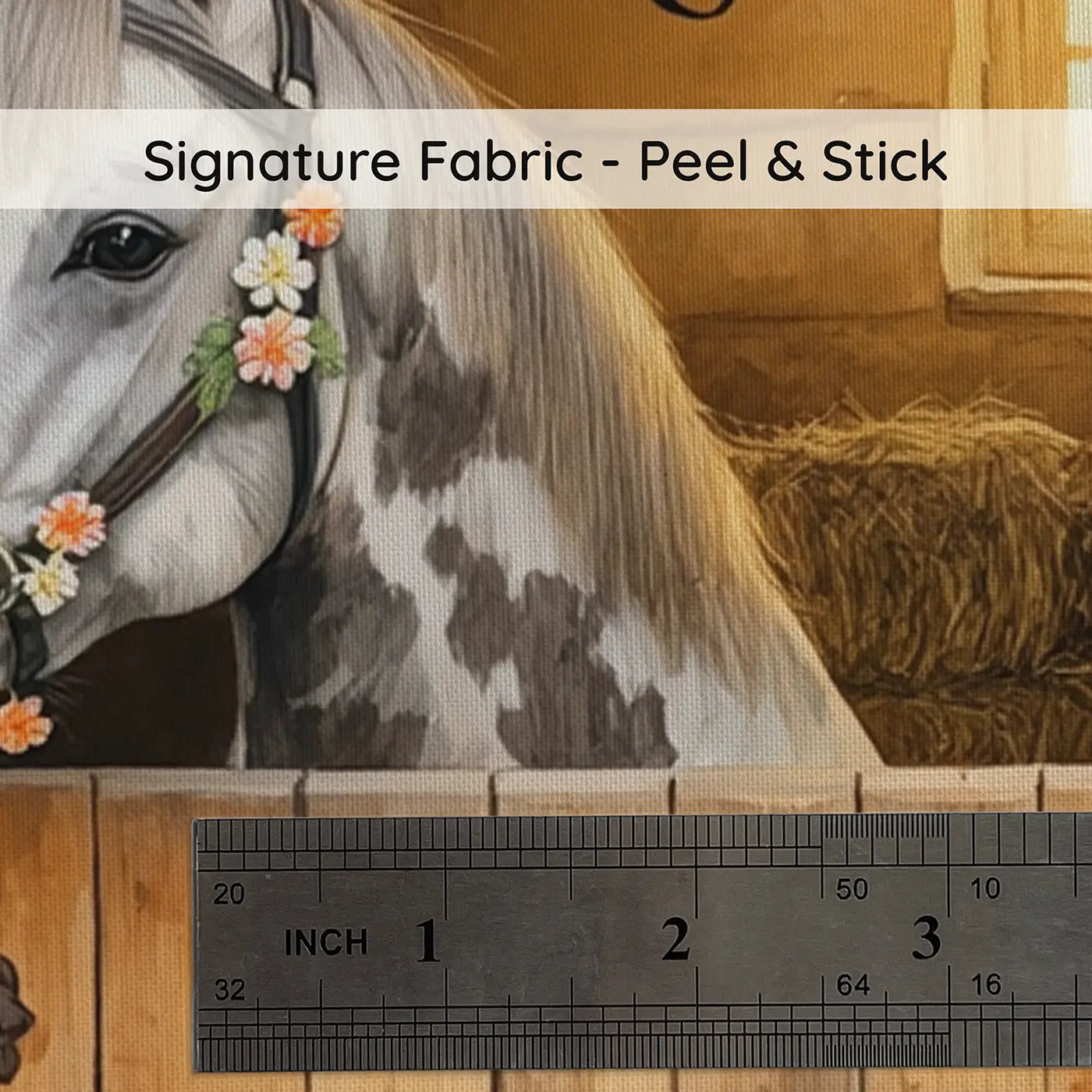 Fabric texture close-up of Stable Door Grey Horse Wallpaper Mural by Whimsy Tots