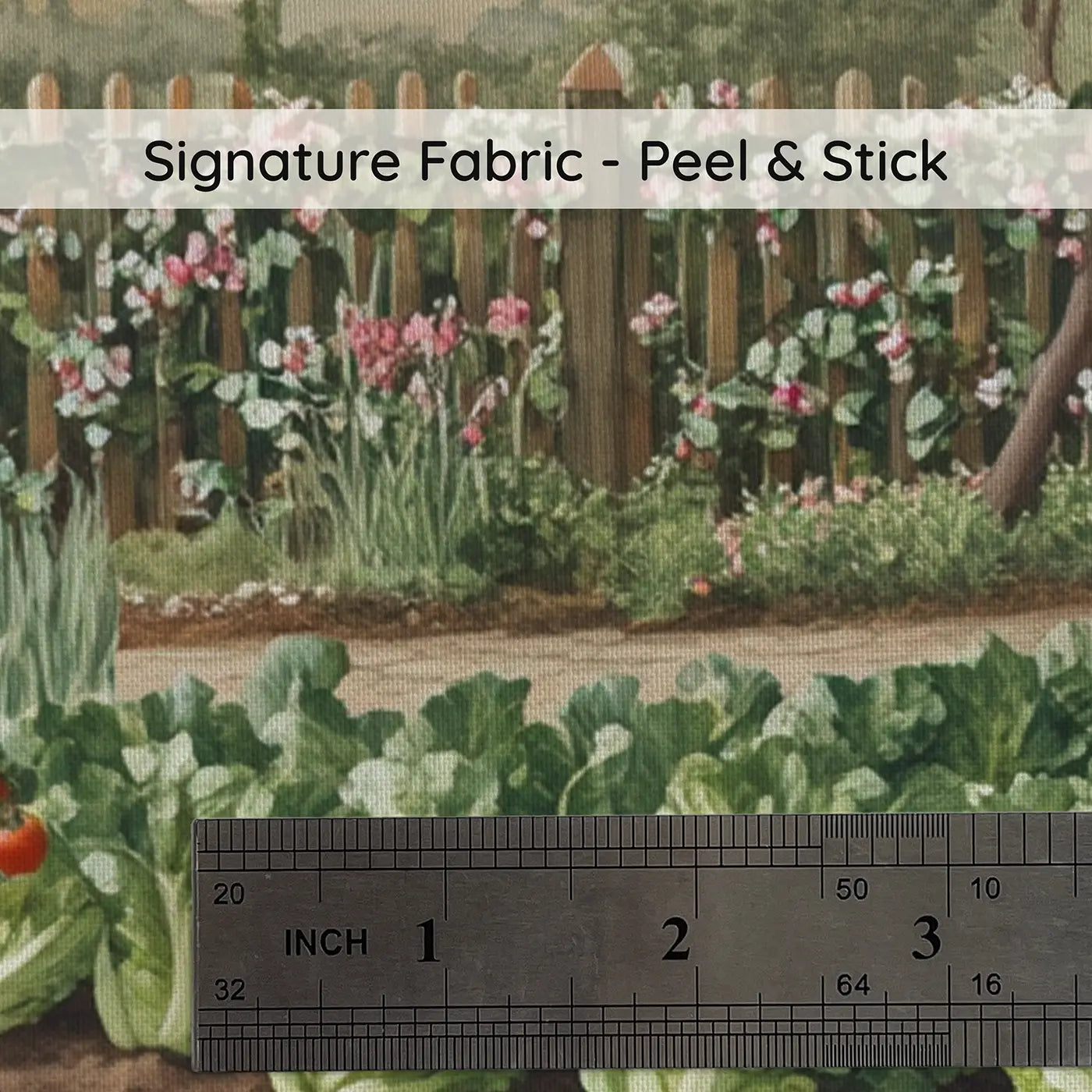 Fabric texture close-up of Kitchen Garden Rabbit Wallpaper Mural by Whimsy Tots
