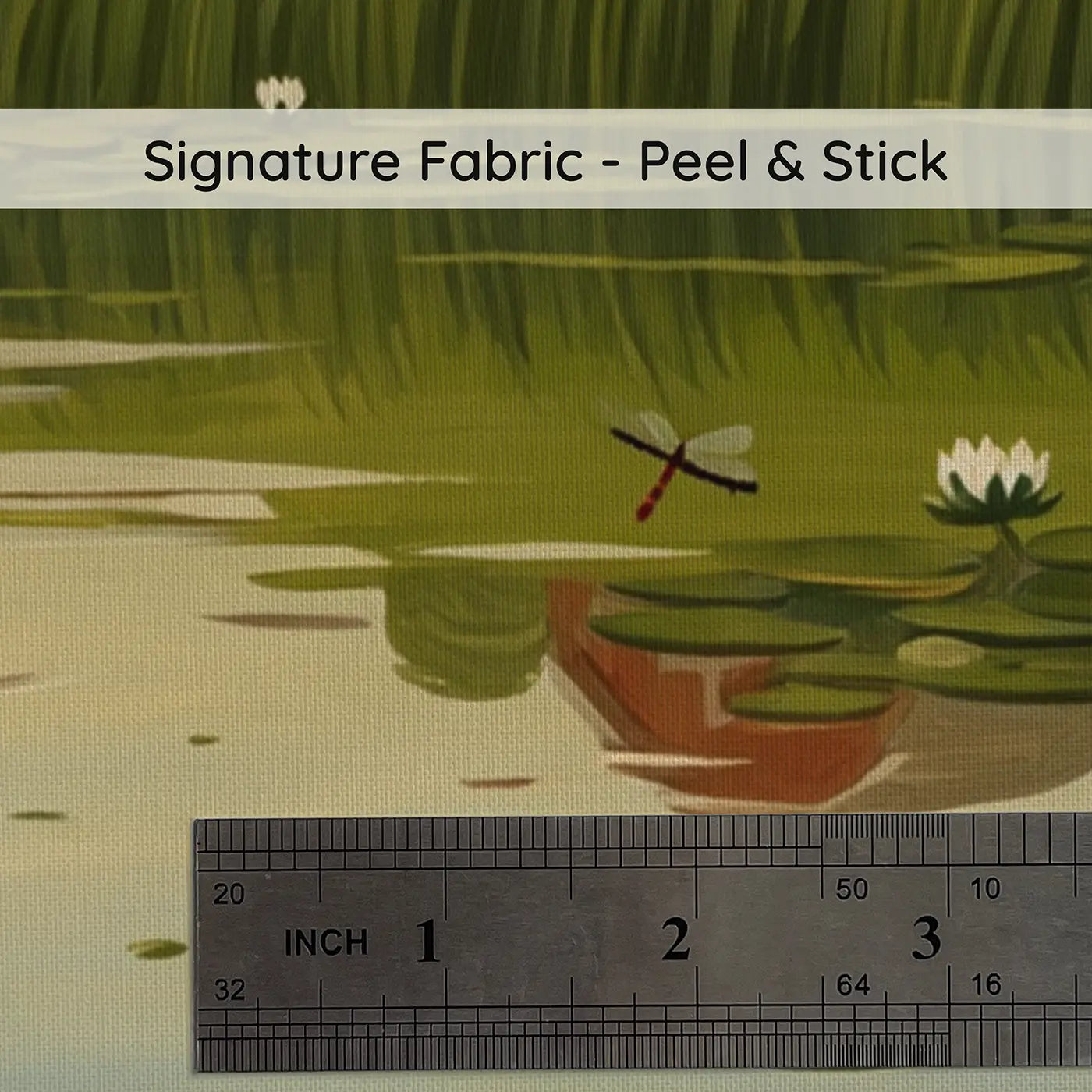 Fabric texture close-up of Duckling First Swim Farm Pond Wallpaper Mural by Whimsy Tots