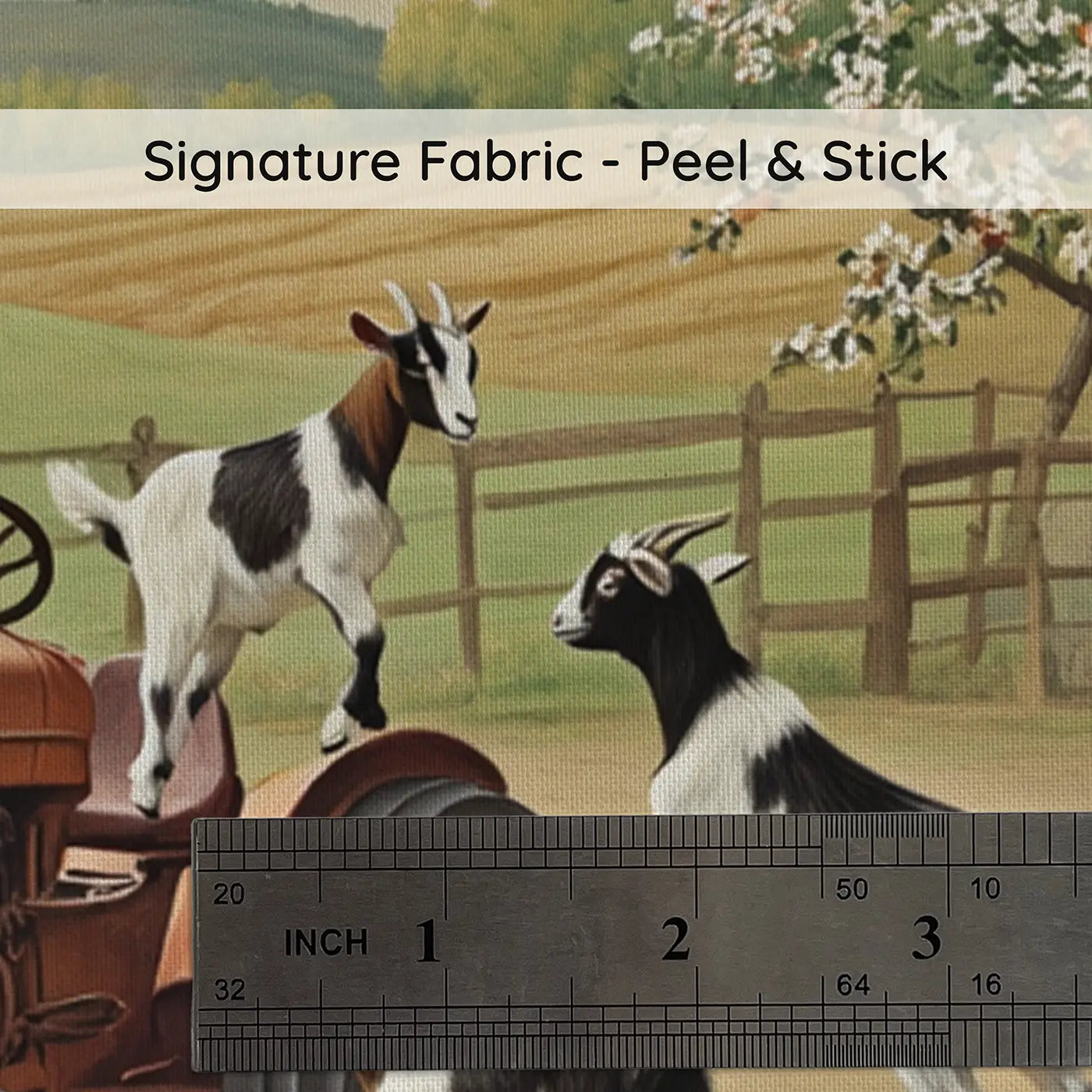Fabric texture close-up of Barnyard Goat Playground Wallpaper Mural by Whimsy Tots