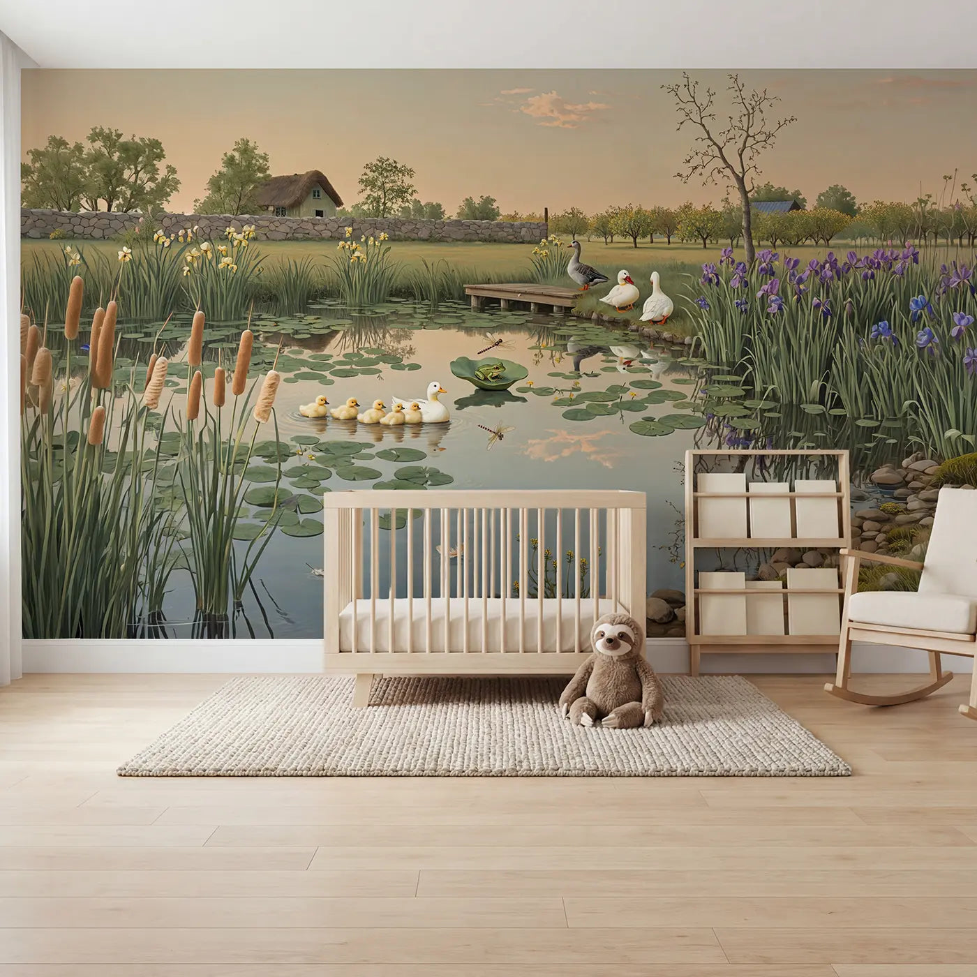 Botanical Elegance farm pond duck and goose wallpaper mural for nursery by Whimsy Tots