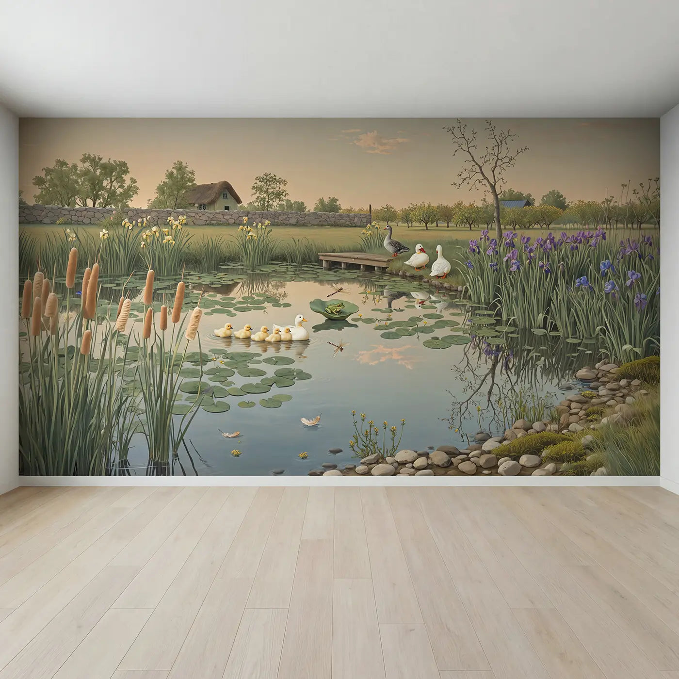 Full view of Farm Pond Duck and Goose Wallpaper Mural by Whimsy Tots