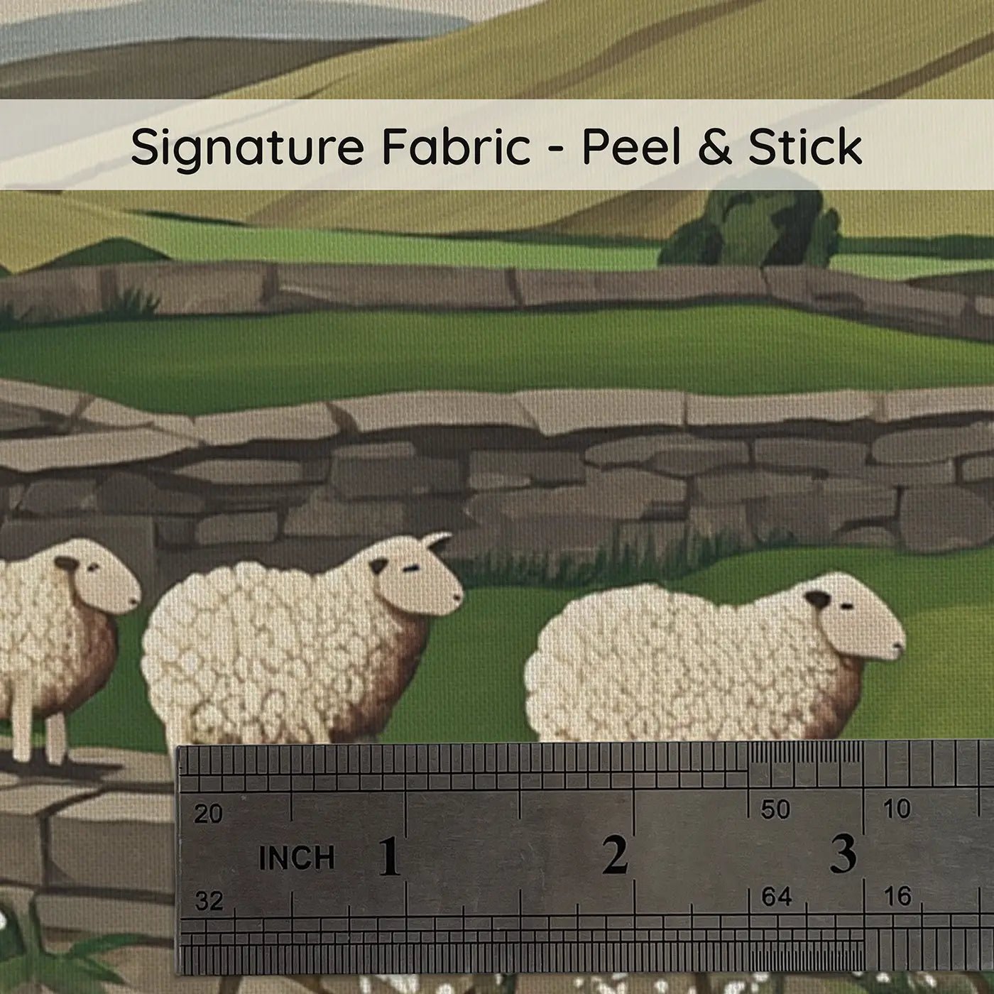 Fabric texture close-up of Woolly Sheep Bridge Wallpaper Mural by Whimsy Tots