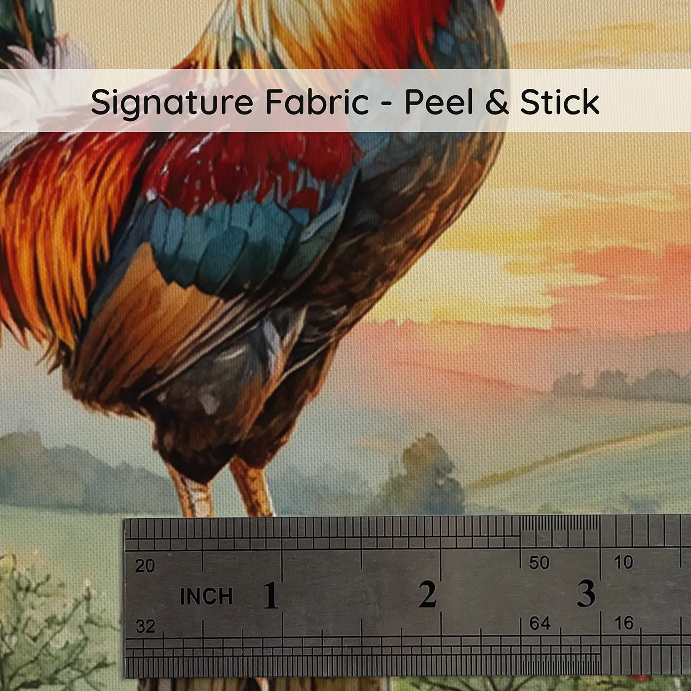 Fabric texture close-up of Crowing Rooster Dawn Wallpaper Mural by Whimsy Tots