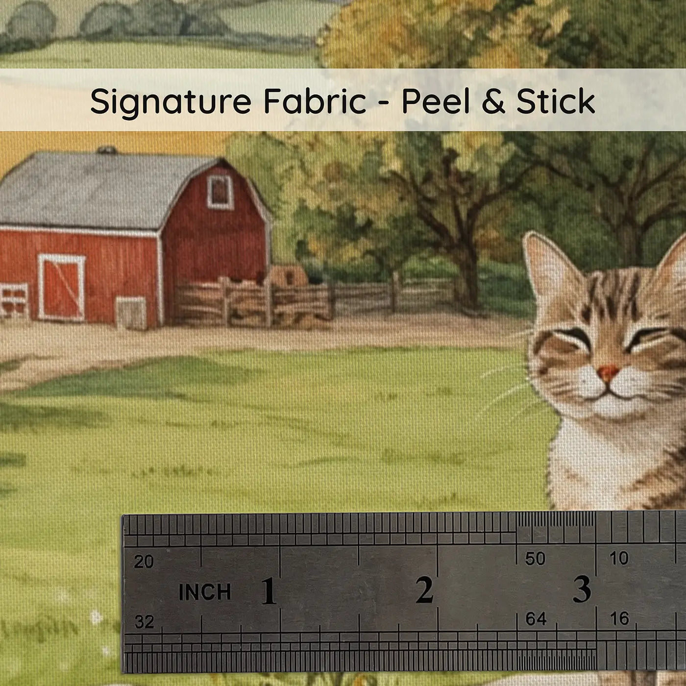 Fabric texture close-up of Farm Cat Stone Wall Wallpaper Mural by Whimsy Tots