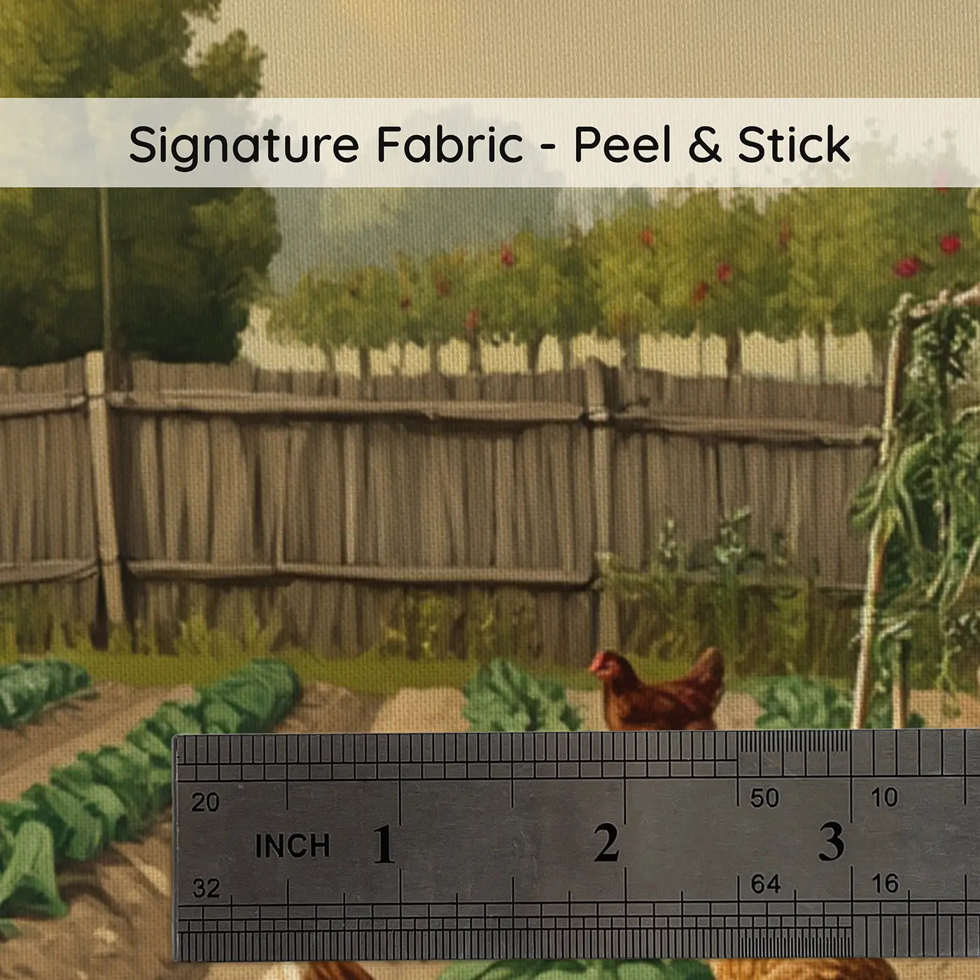 Fabric texture close-up of Kitchen Garden Chickens Wallpaper Mural by Whimsy Tots