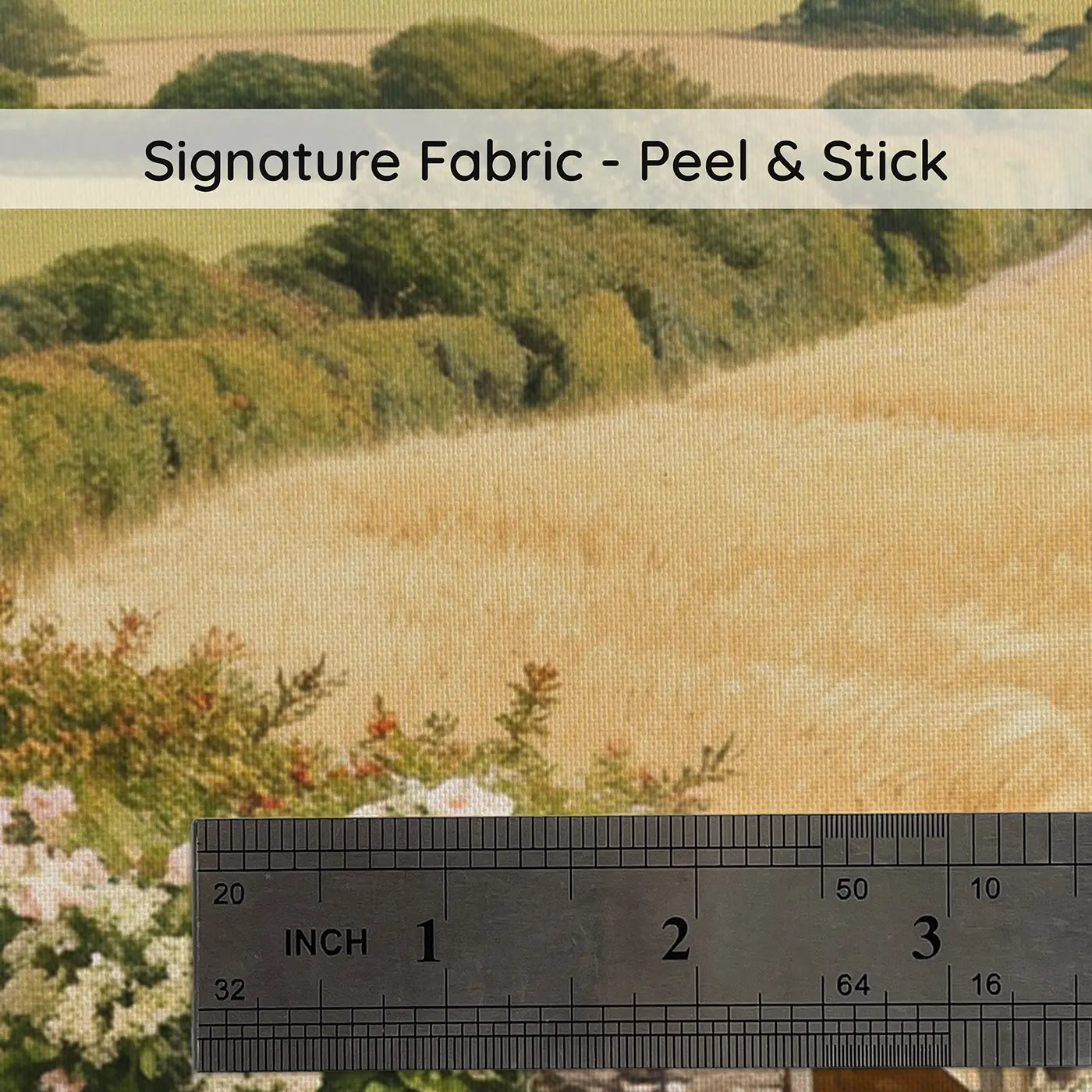 Fabric texture close-up of Country Lane Hedgerow Summer Wallpaper Mural by Whimsy Tots